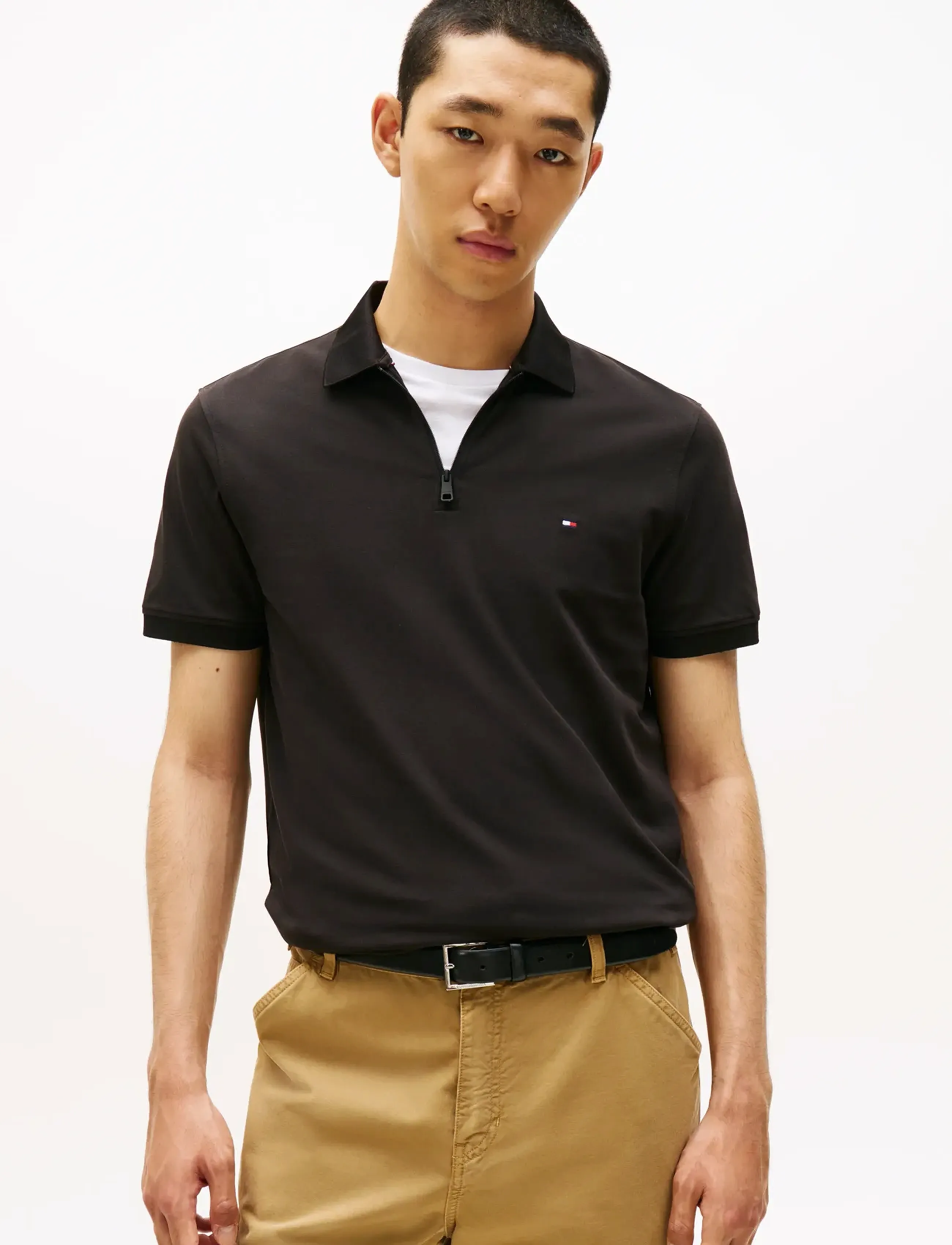 Tommy Hilfiger Performance Pique Zip Polo, Mænd, Lynlås Polo, Sort, Str: XXXL