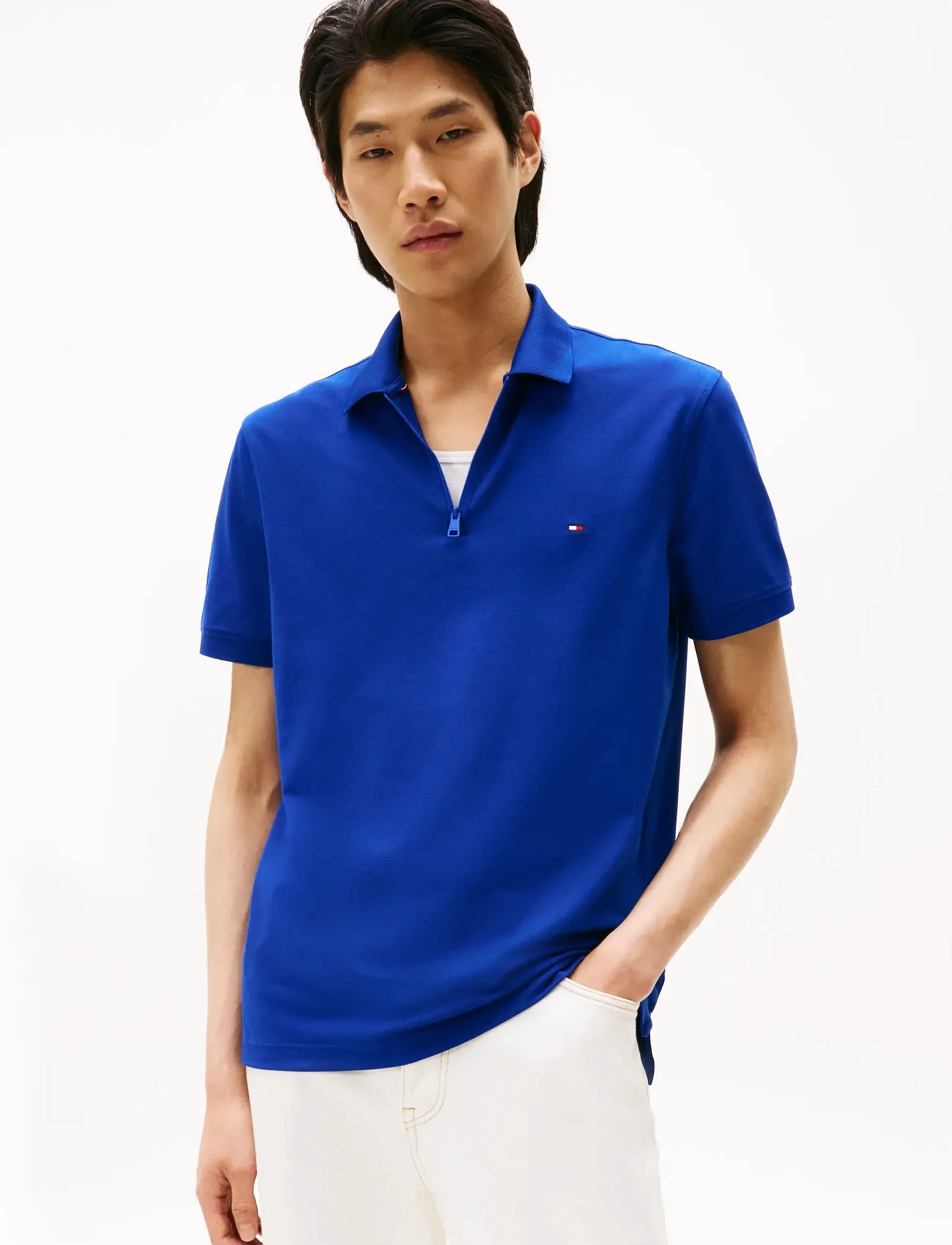 Tommy Hilfiger Performance Pique Zip Polo, Mænd, Lynlås Polo, Blå, Str: S