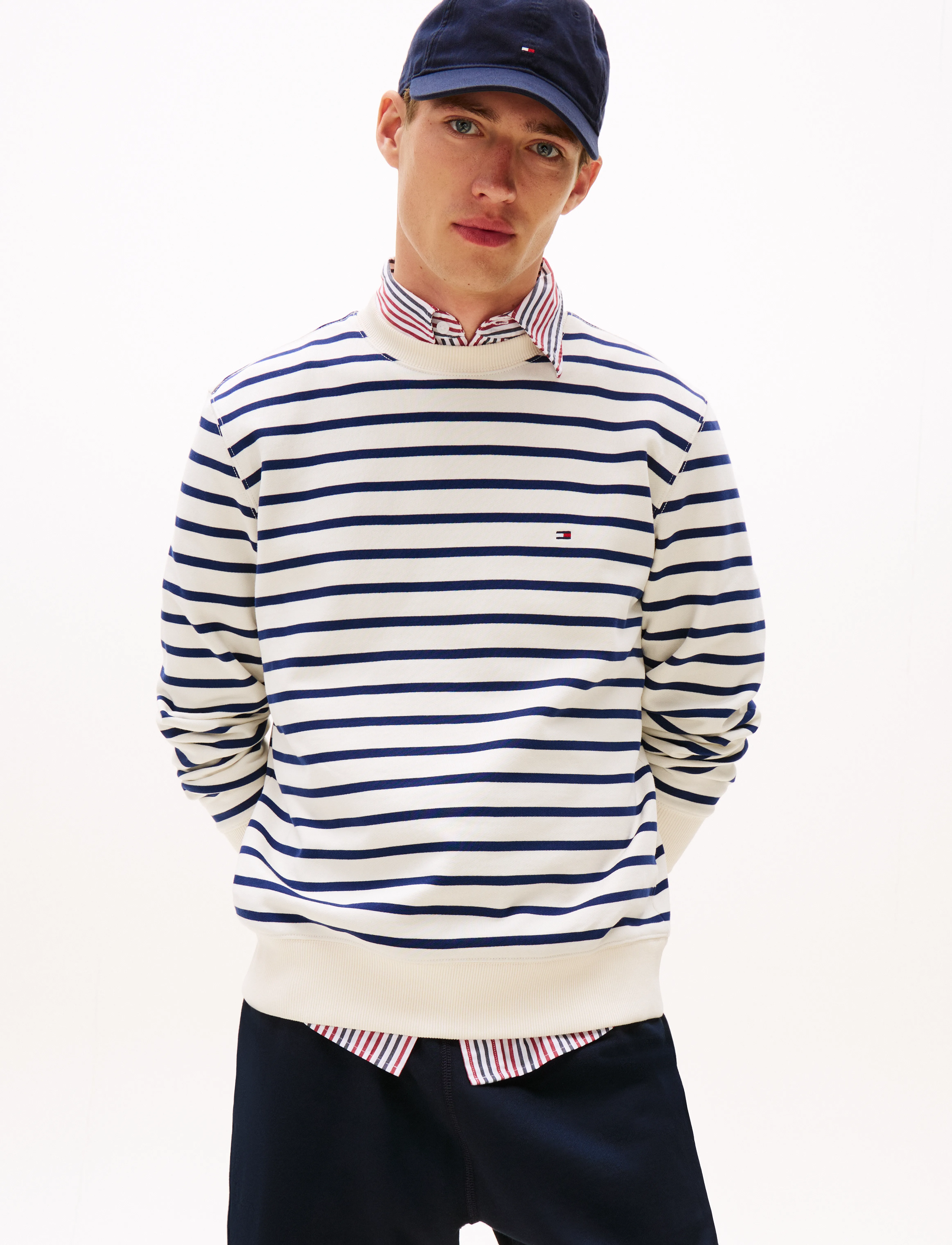 Tommy Hilfiger - ESSENTIAL TERRY STRIPE CREWNECK - preppy navy ivory petal - 0