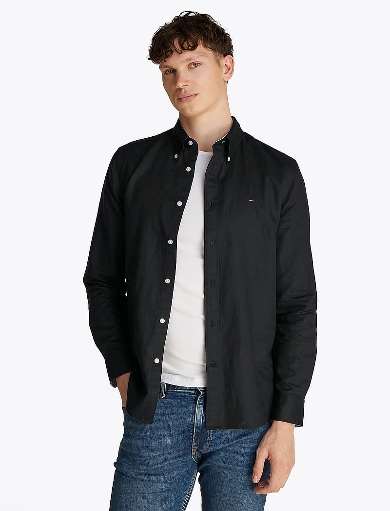 Tommy Hilfiger - LINEN BLEND SOLID RF SHIRT - leinenhemden - black - 0