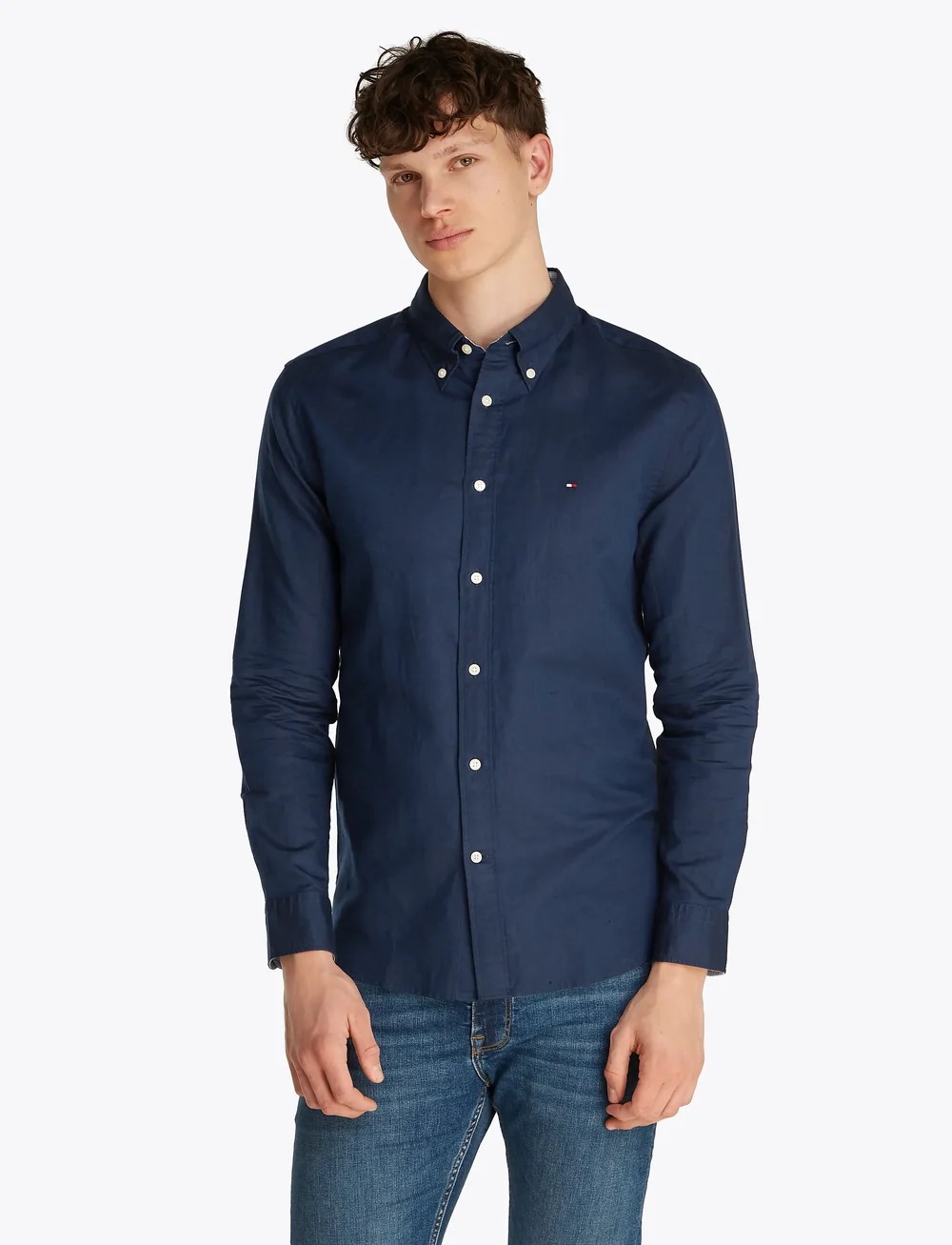 Tommy Hilfiger - LINEN BLEND SOLID RF SHIRT - leinenhemden - carbon navy - 0