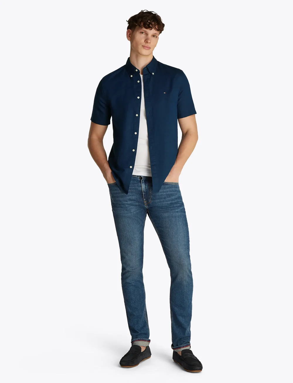 Tommy Hilfiger - LINEN BLEND SOLID SS RF SHIRT - kortærmede skjorter - carbon navy - 4