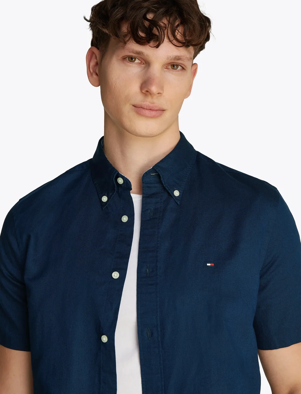 Tommy Hilfiger - LINEN BLEND SOLID SS RF SHIRT - kortærmede skjorter - carbon navy - 5