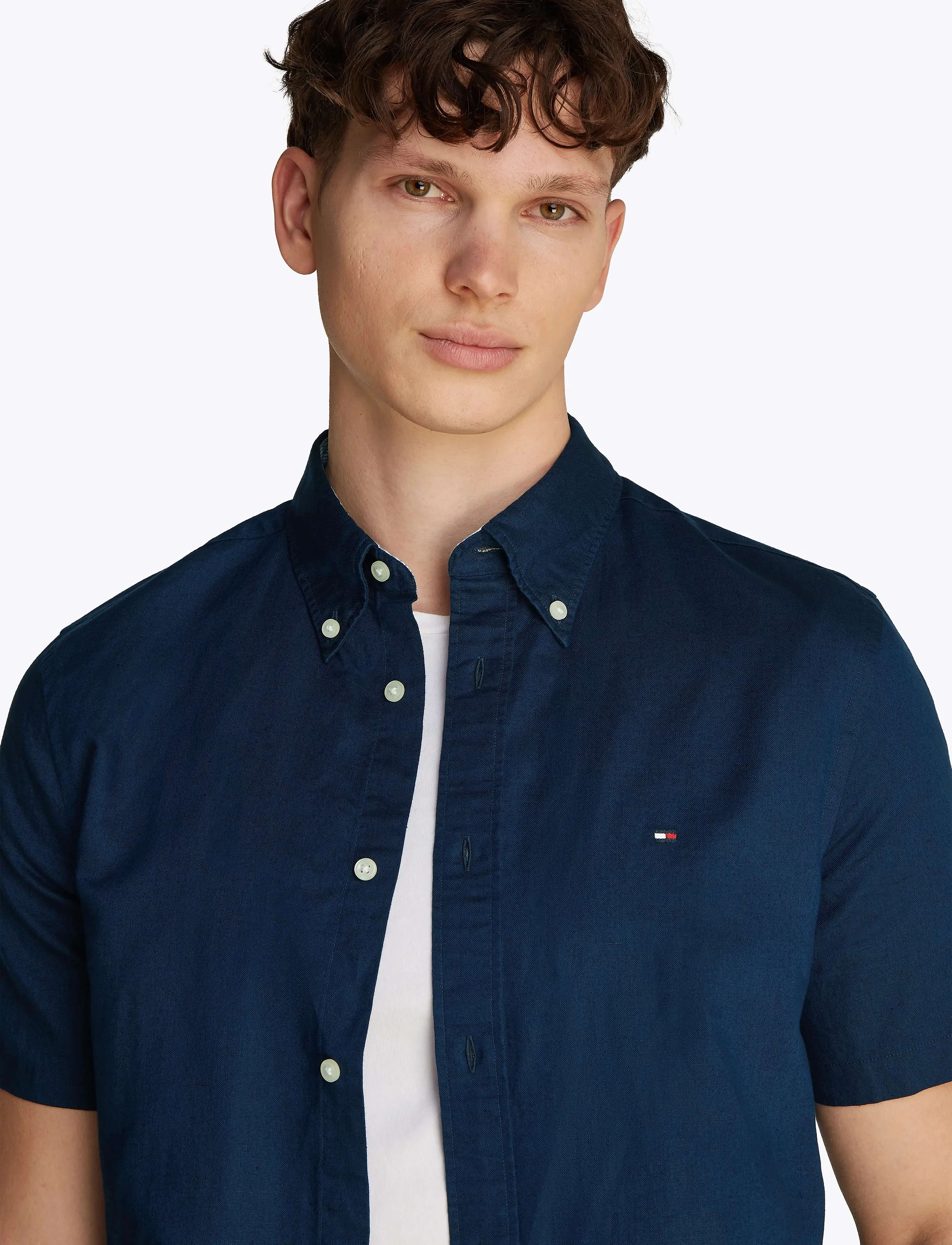 Tommy Hilfiger - LINEN BLEND SOLID  SS RF SHIRT - kortærmede t-shirts - carbon navy - 5