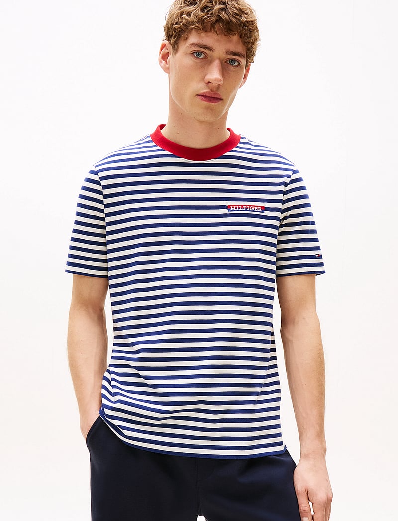 Tommy Hilfiger - AMERICANA GRAPHIC STRIPED TEE - kortärmade t-shirts - ivory petal/desert sky - 0