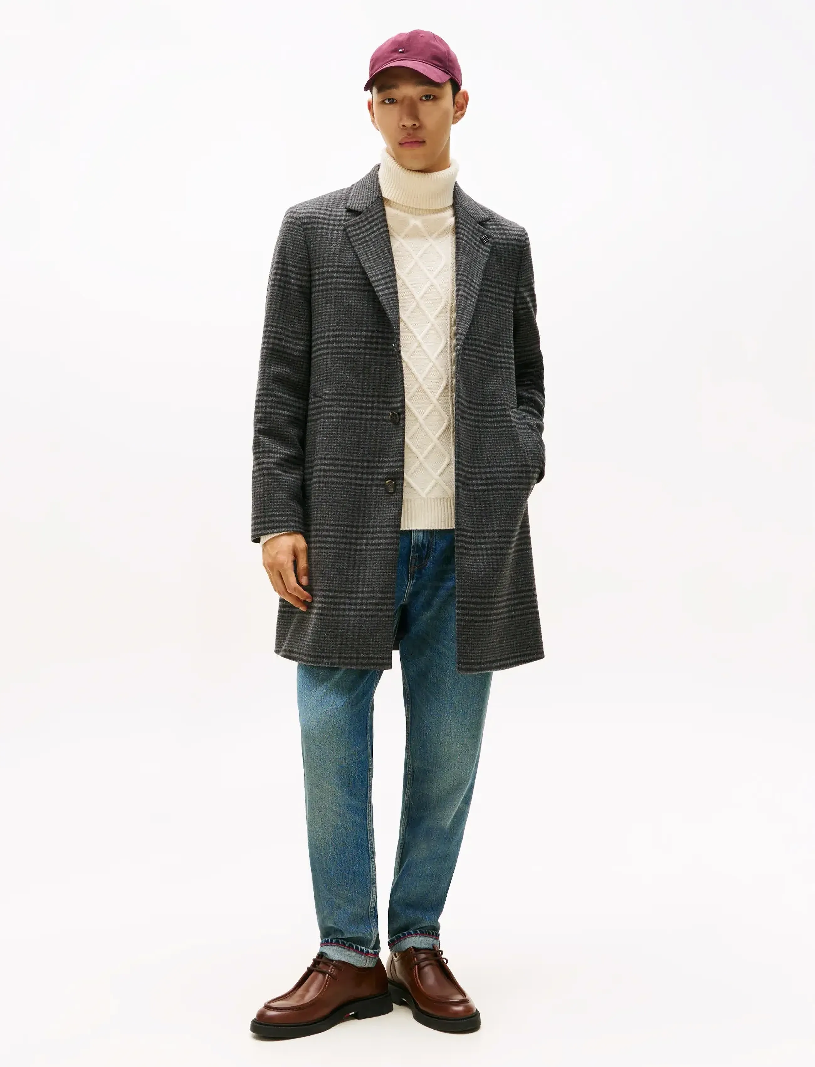 Tommy Hilfiger Dc Wool Mix Coat With Check, L, Grey, Frakker > Trenchcoats, Herre