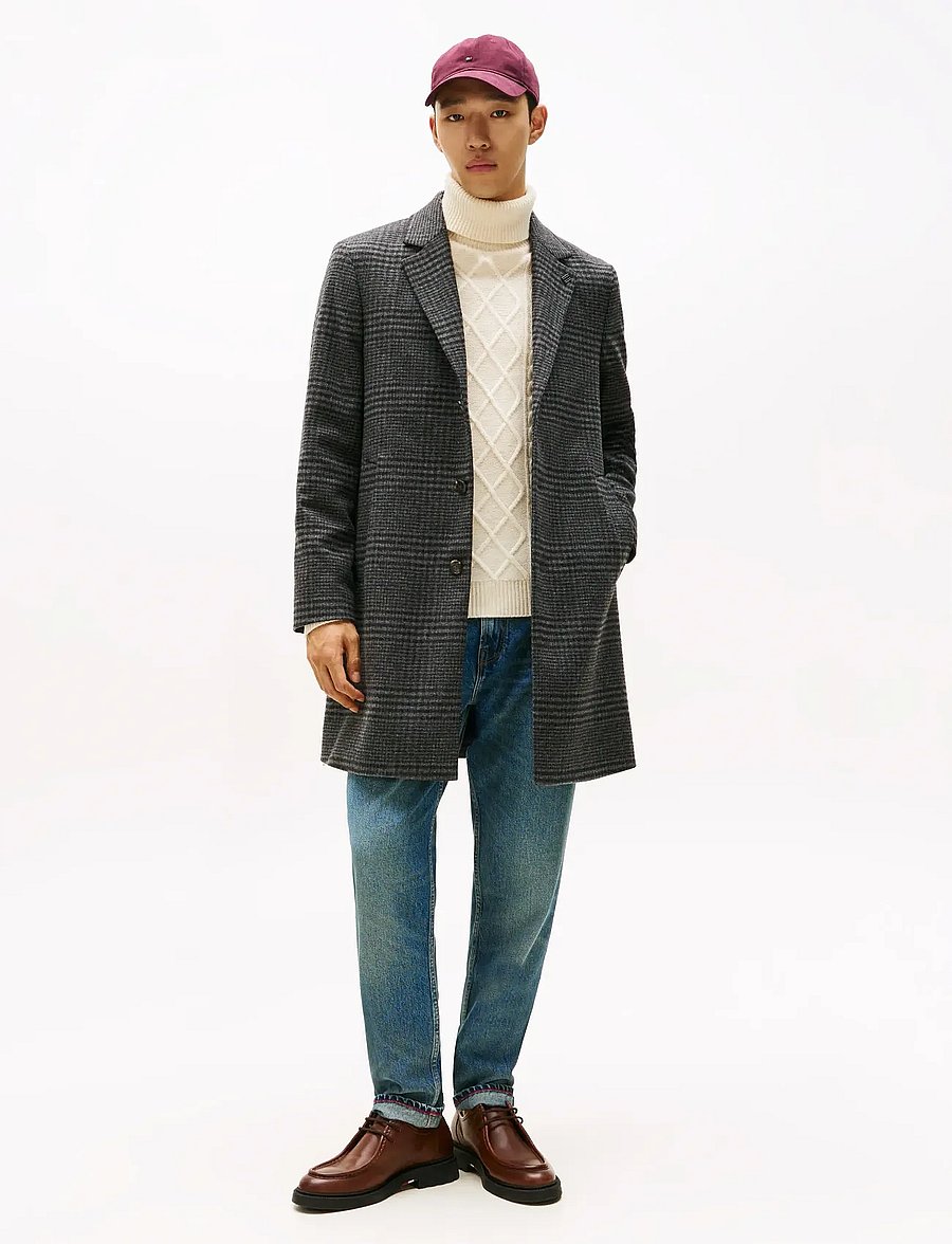 Tommy Hilfiger - DC WOOL MIX COAT WITH CHECK - trenchcoats - b/w glen check - 0