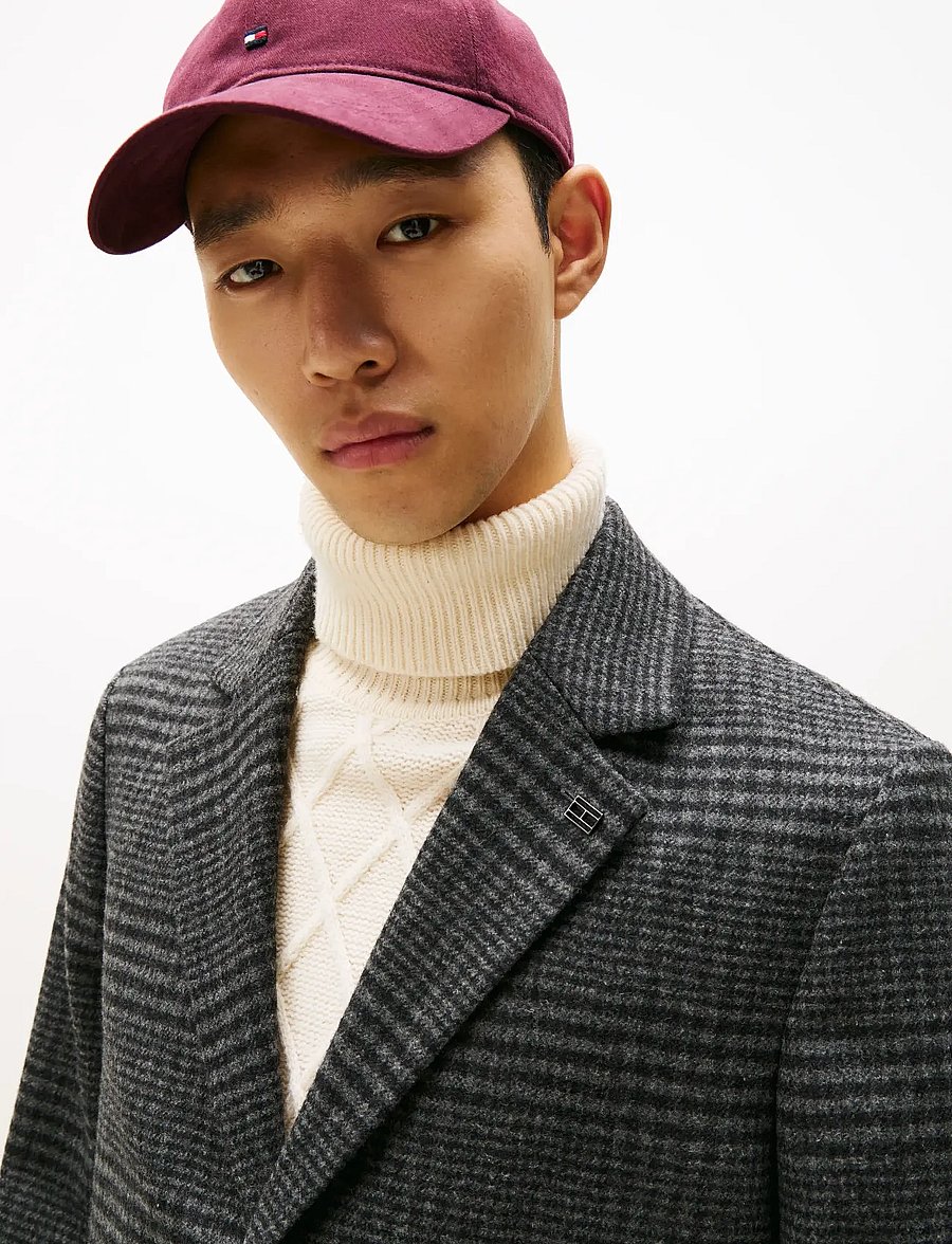 Tommy Hilfiger - DC WOOL MIX COAT WITH CHECK - trenchcoats - b/w glen check - 2