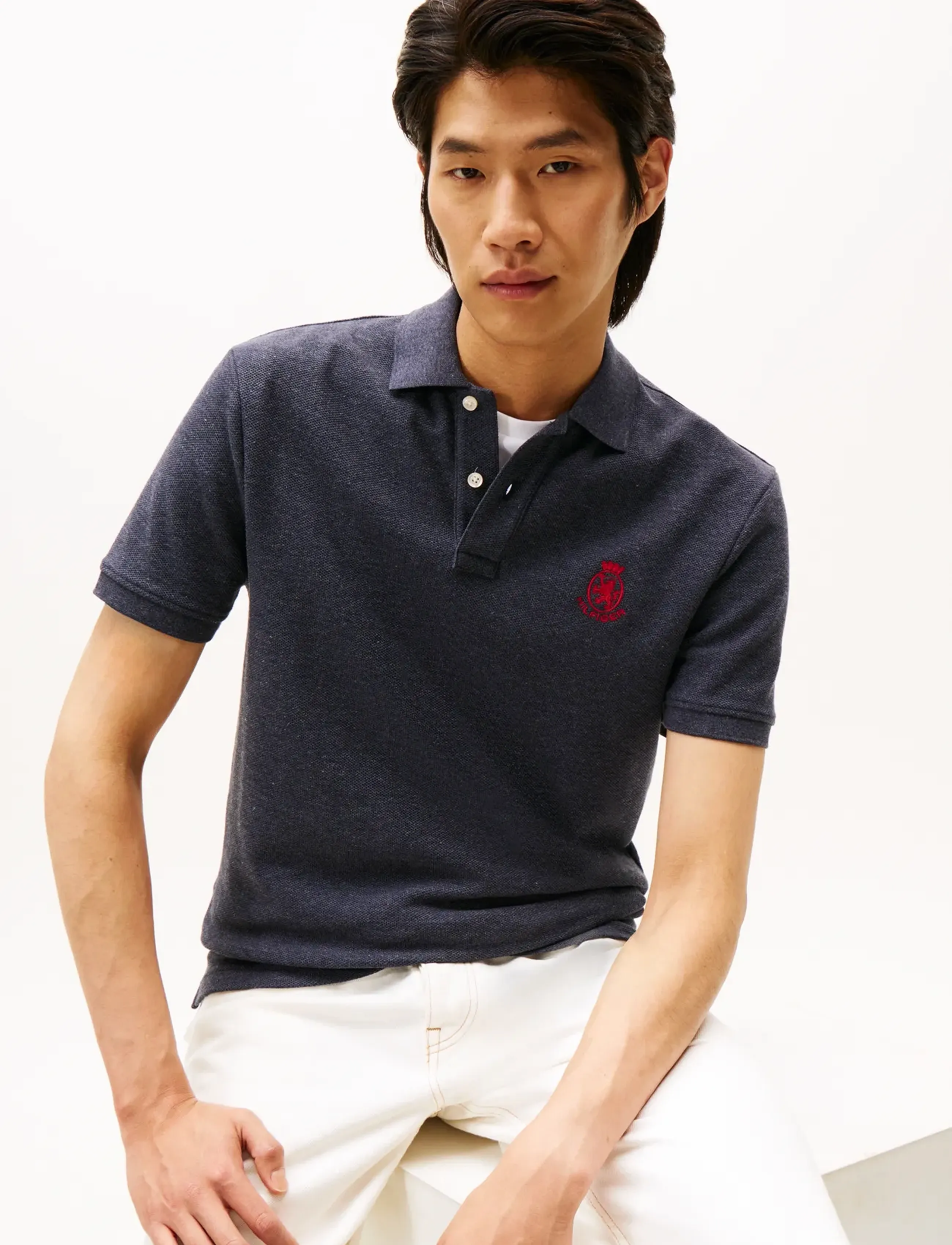 Tommy Hilfiger - HEATHER CREST REG POLO - kortærmede poloer - heathered blue - 4