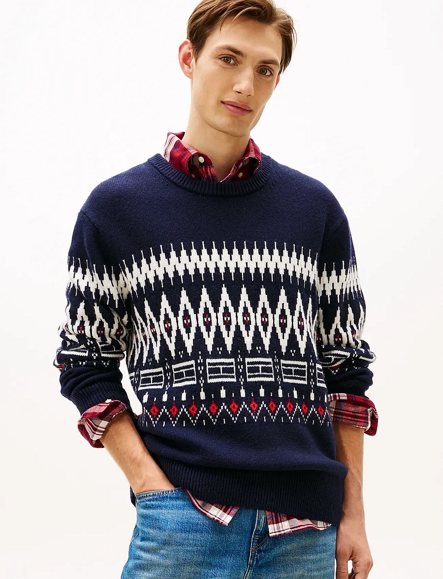 Tommy Hilfiger - PLACED FAIRISLE WOOL BLEND CREW - rundhals - desert sky ivory petal - 0