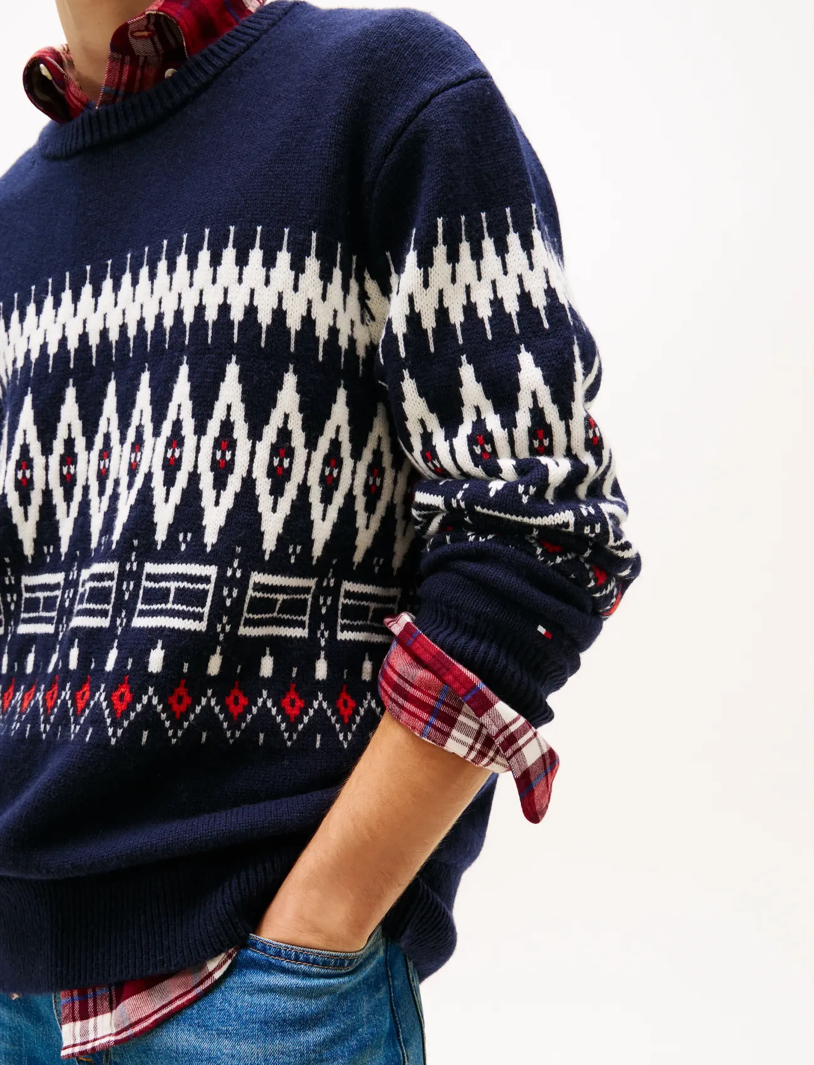 Tommy Hilfiger - PLACED FAIRISLE WOOL BLEND CREW - adījumi ar apaļu kakla izgriezumu - desert sky ivory petal - 4