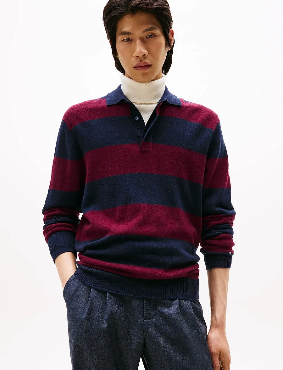 Tommy Hilfiger - DC KNITTED RUGBY - long-sleeved knitted polos - desert sky/deep rouge - 0