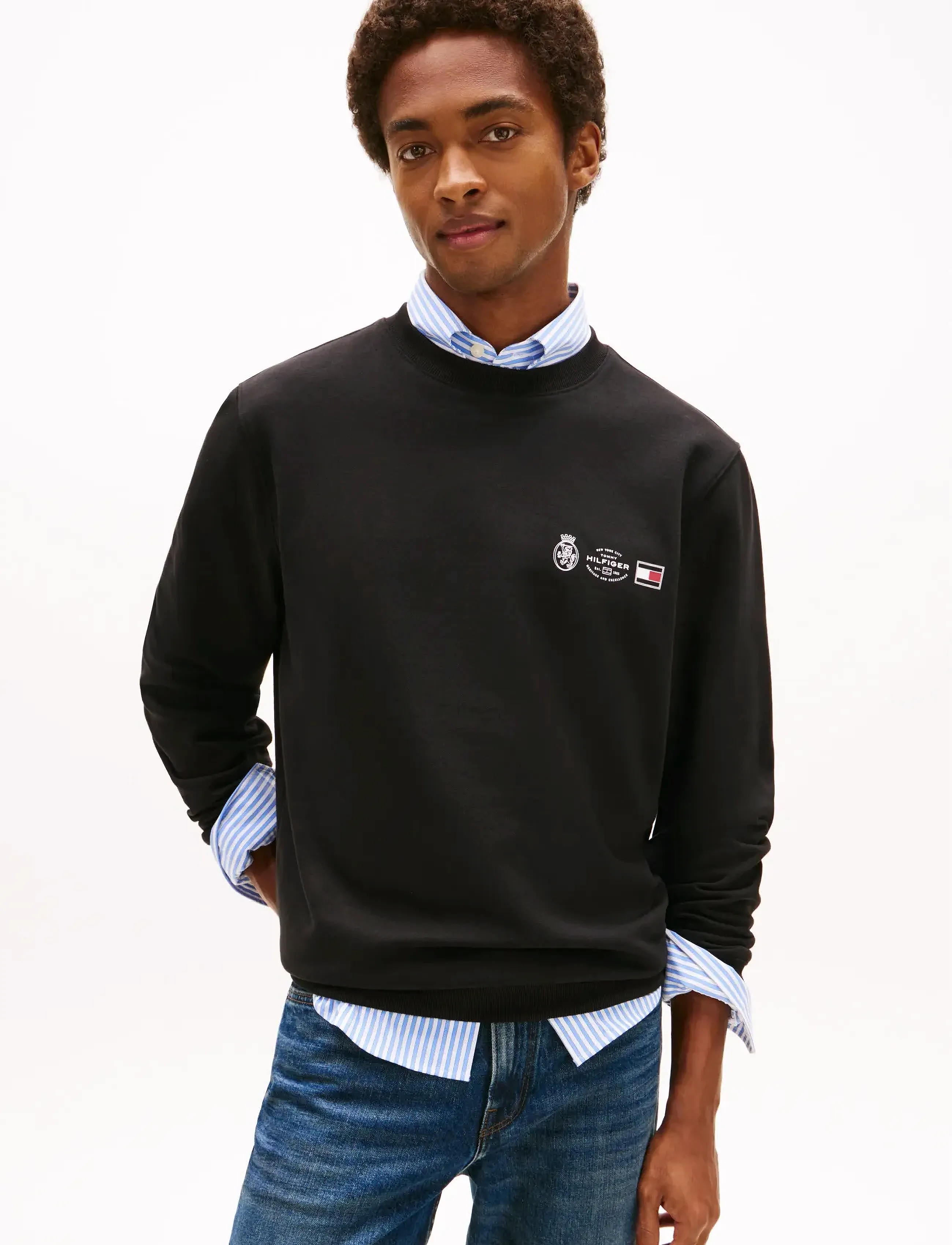 Tommy Hilfiger Small Crest Outline Crew Neck, Crew Neck Sweatshirt, Sort, Str: S