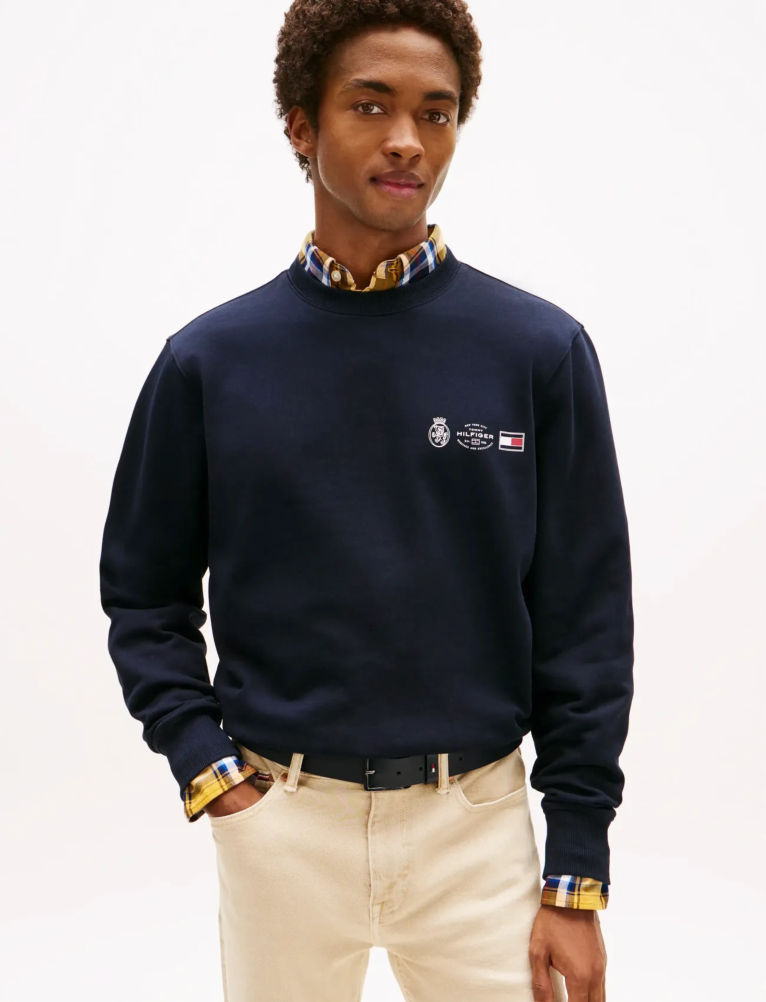 Tommy Hilfiger Small Crest Outline Crew Neck, Mænd, Crew Neck Sweatshirt, Navy, Str: S