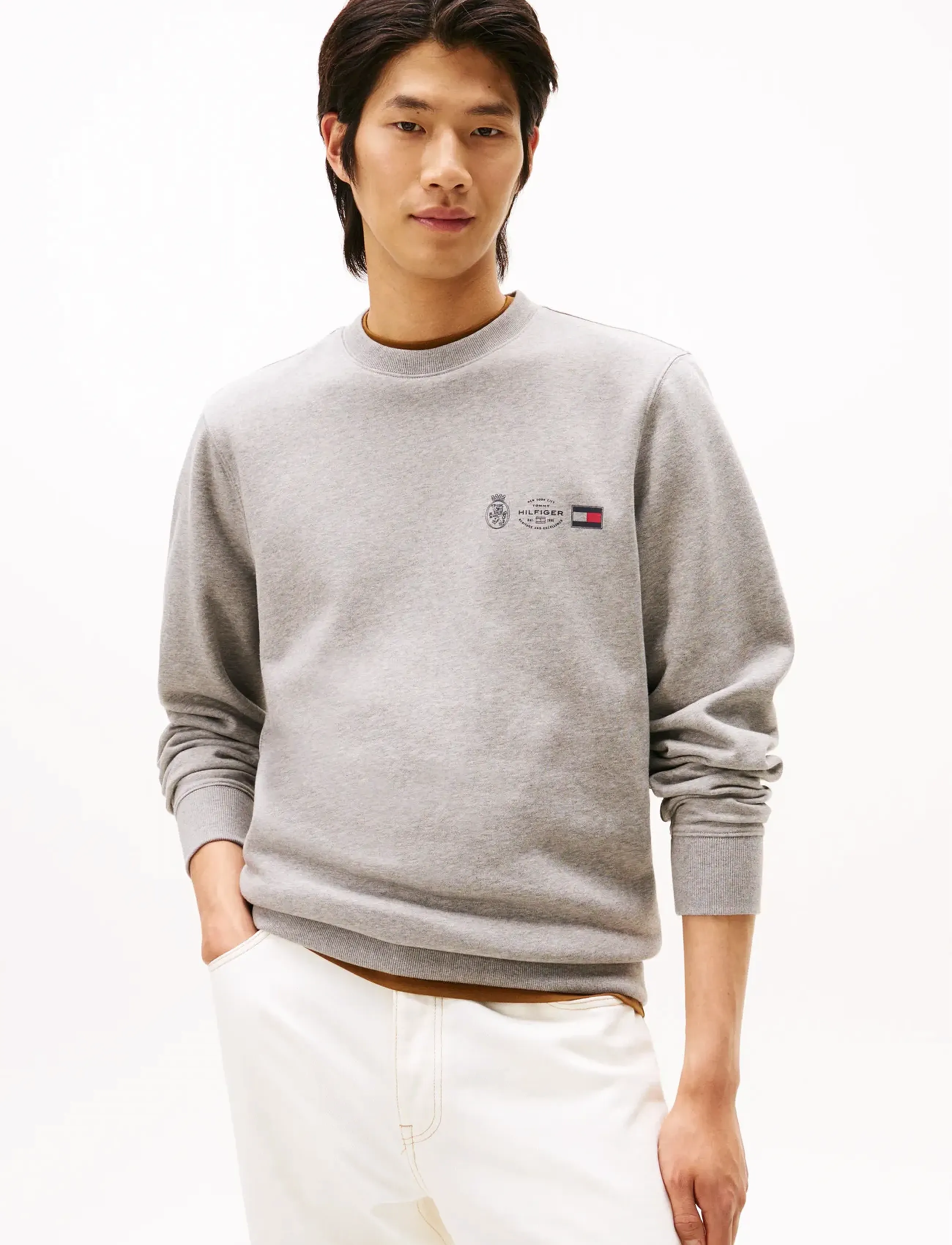 Tommy Hilfiger Small Crest Outline Crew Neck, Mænd, Crew Neck Sweatshirt, Grå, Str: XS