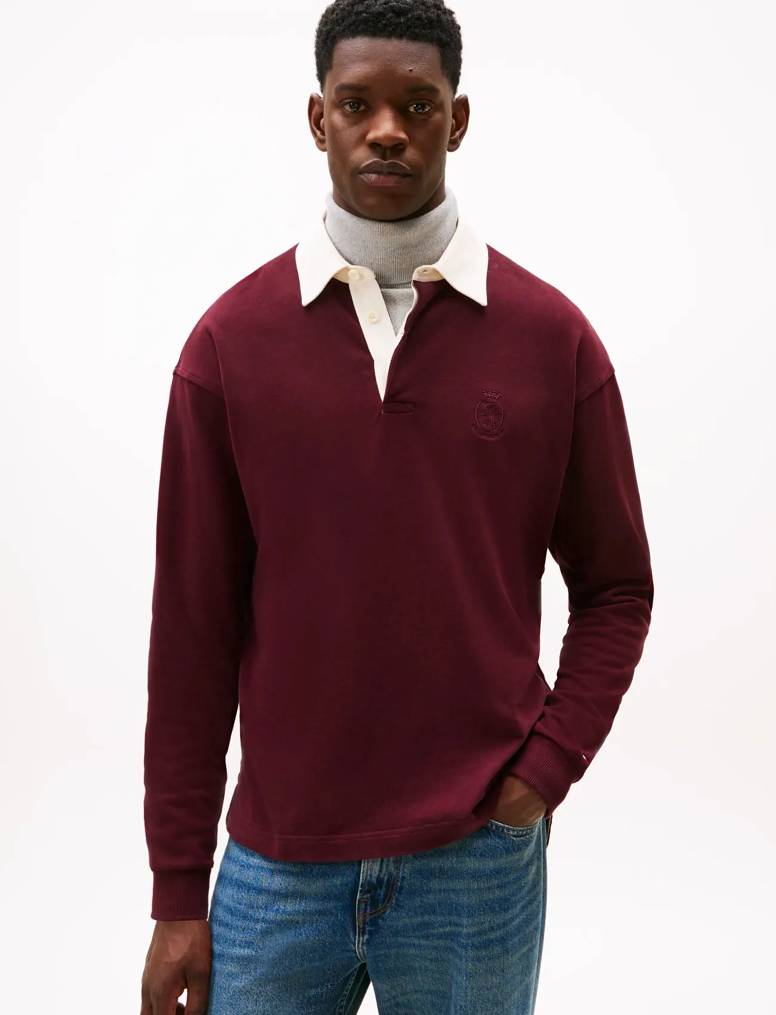 Tommy Hilfiger PEACHED CREST SOLID RUGBY - Langærmede poloer - DEEP BURGUNDY / burgundy