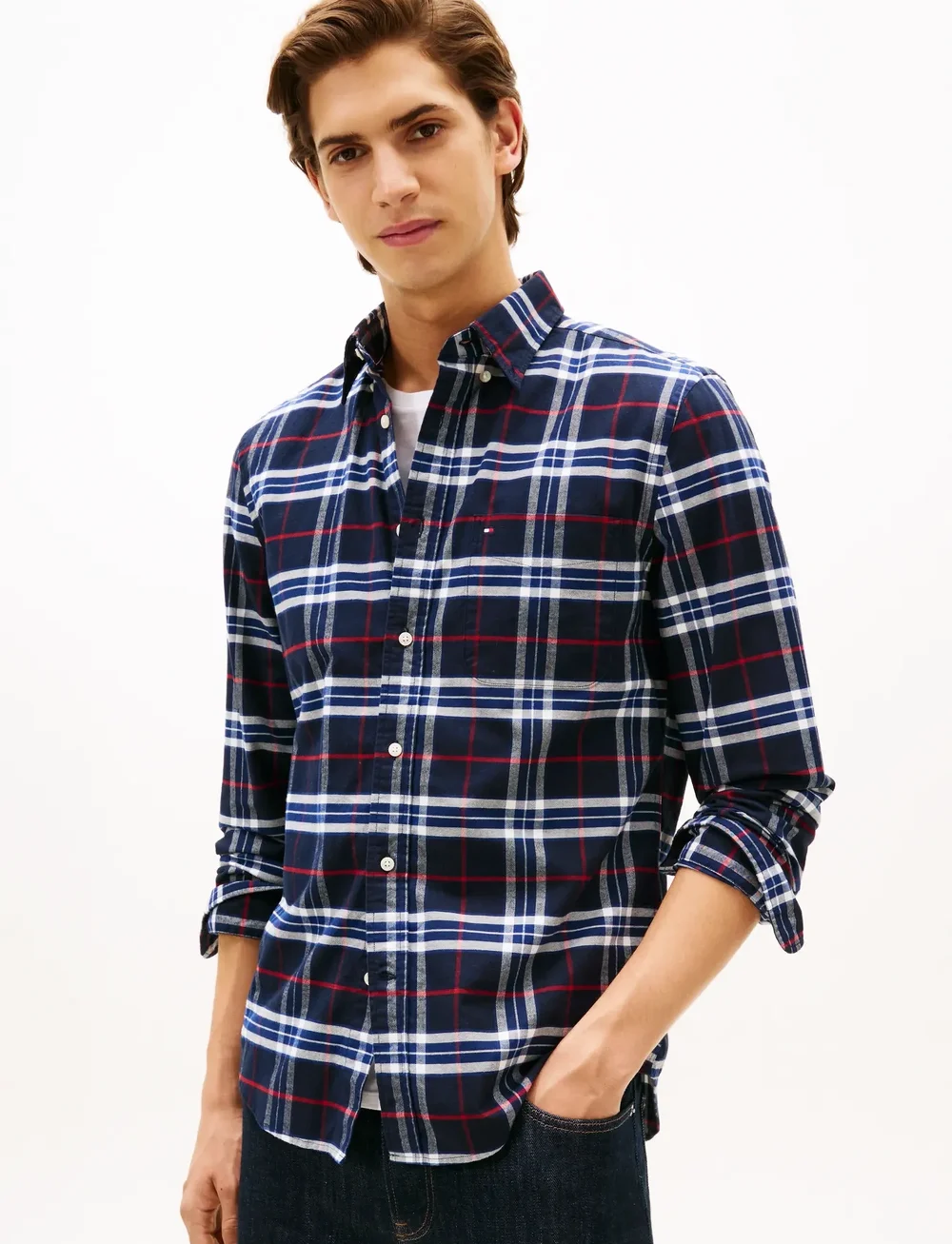 Tommy Hilfiger - BRUSHED OXFORD CHECK RF SHIRT - ternede skjorter - desert sky check - 0