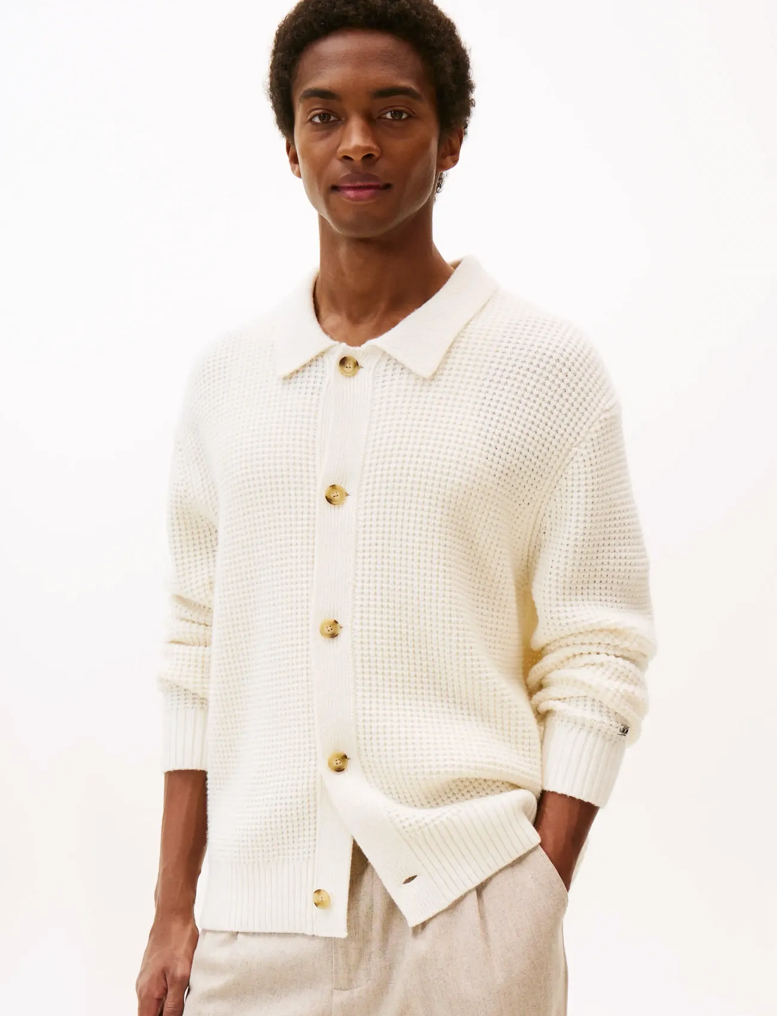 Tommy Hilfiger Dc Button Up Cardigan, L, White, Strik > Cardigans, Herre
