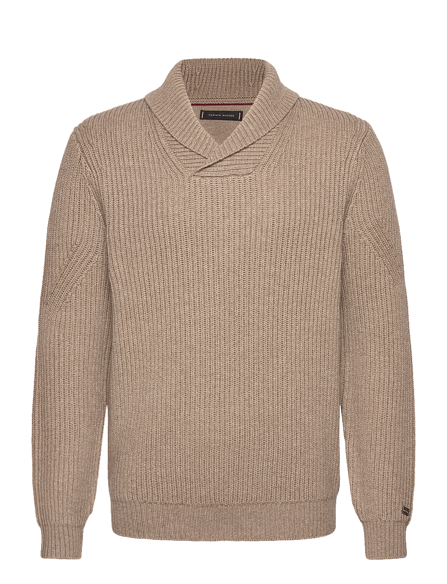 Tommy Hilfiger - DC SHAWL COLLAR SWEATER - pitkähihaiset neulepoolot - coastal taupe heather - 1