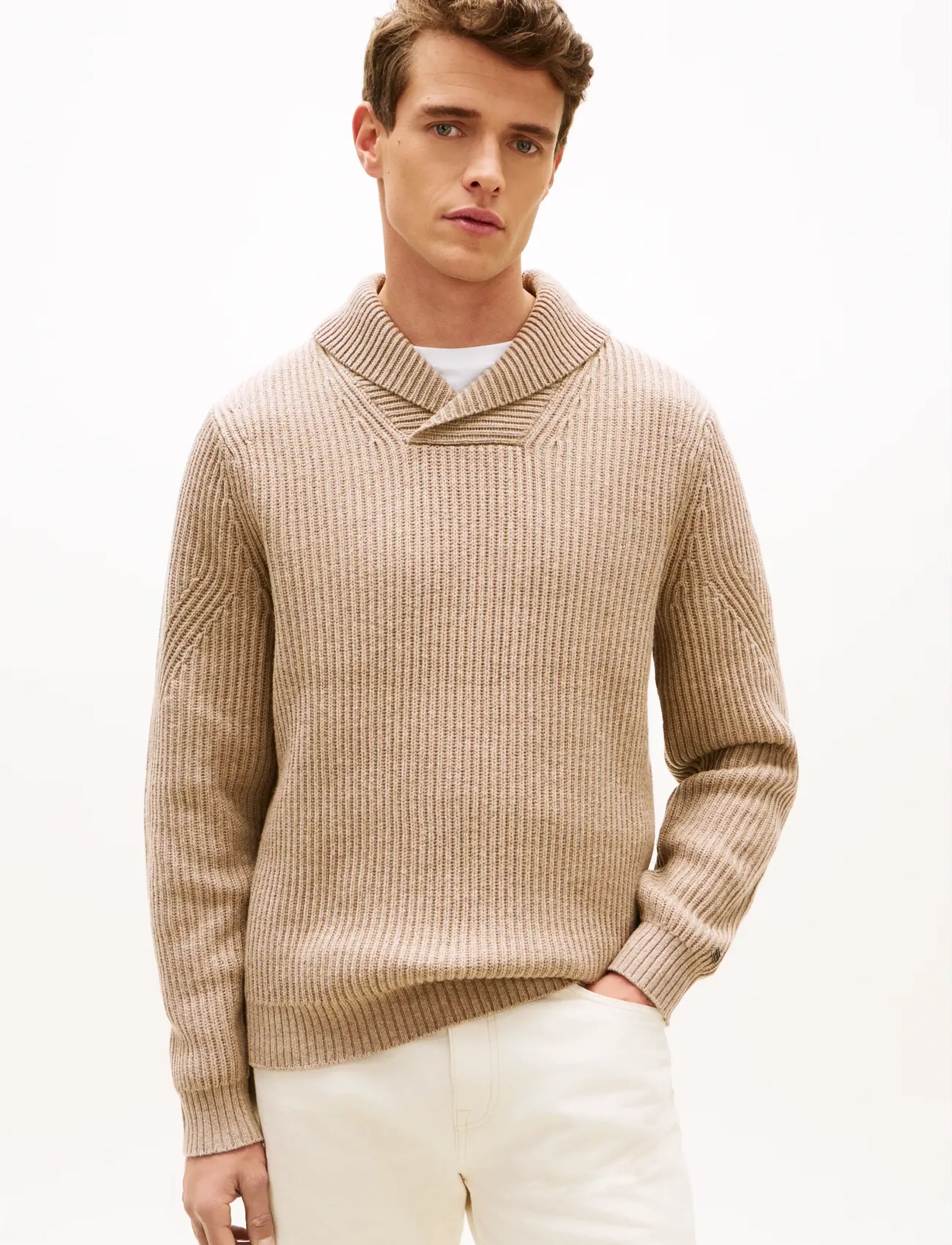 Tommy Hilfiger DC SHAWL COLLAR SWEATER - Preppy - COASTAL TAUPE HEATHER / beige