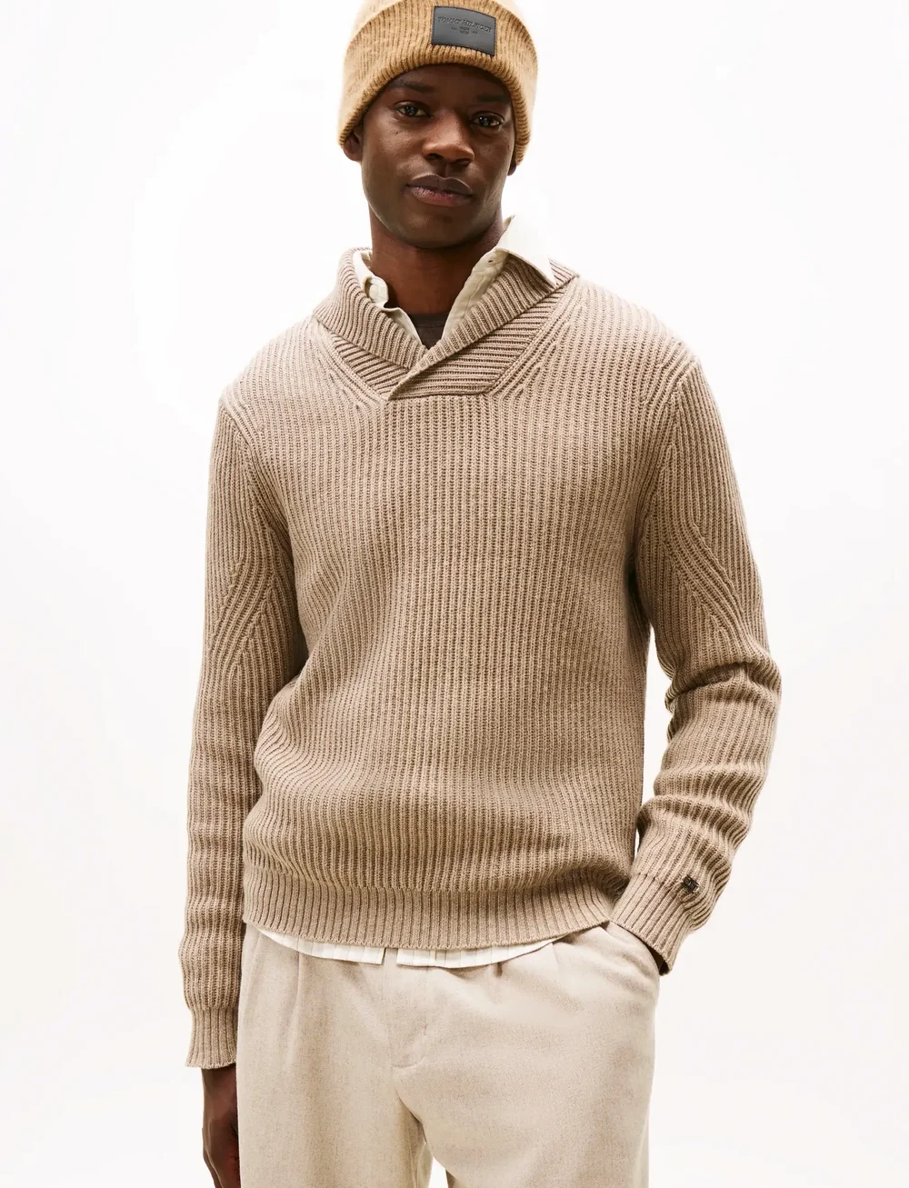 Tommy Hilfiger - DC SHAWL COLLAR SWEATER - gestrickte polohemden - coastal taupe heather - 0