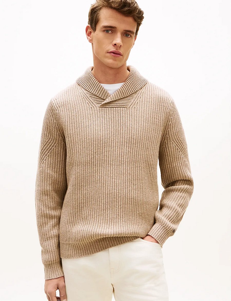 Tommy Hilfiger - DC SHAWL COLLAR SWEATER - pitkähihaiset neulepoolot - coastal taupe heather - 0