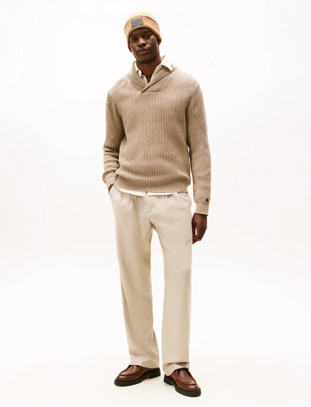 Tommy Hilfiger - DC SHAWL COLLAR SWEATER - gestrickte polohemden - coastal taupe heather - 3