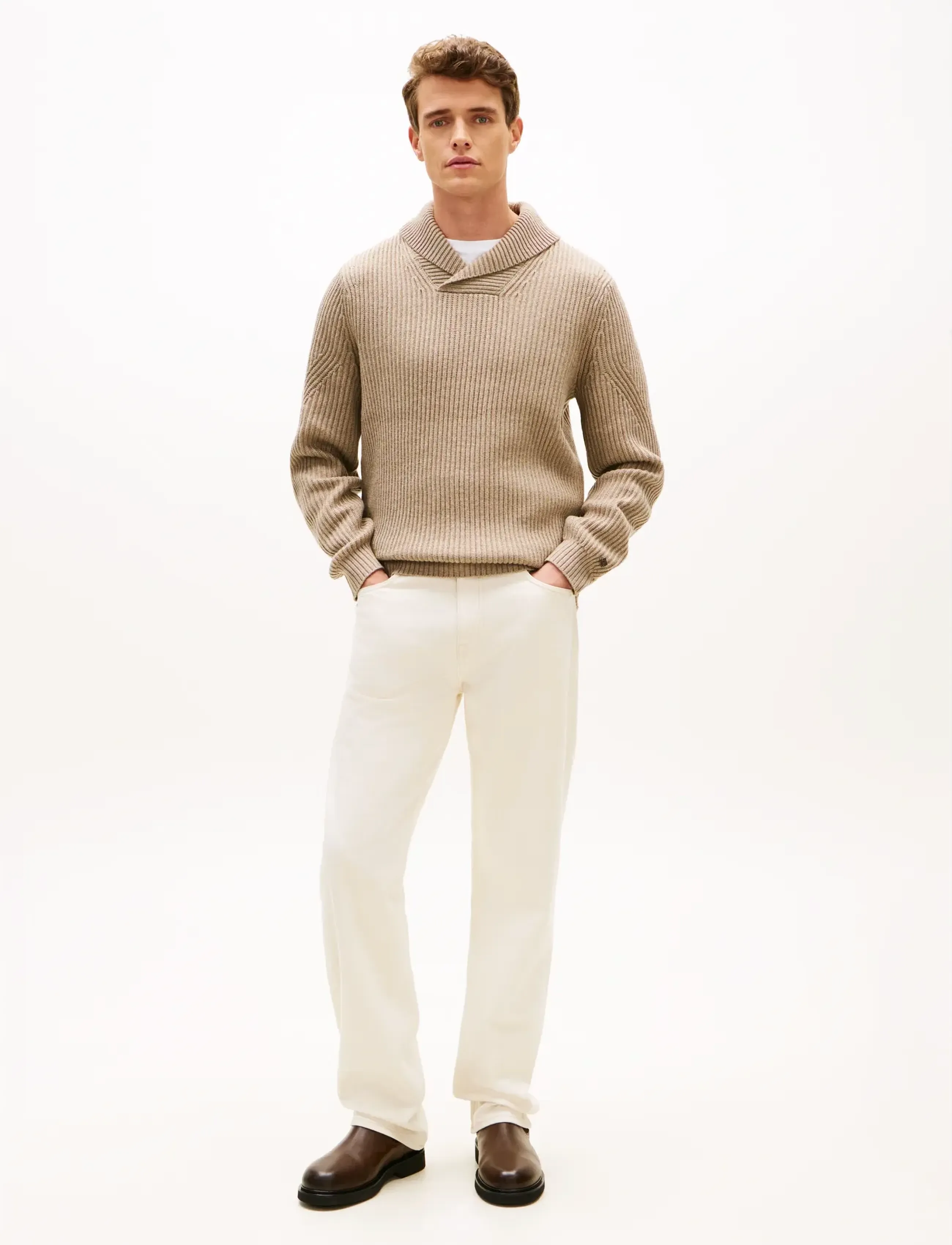 Tommy Hilfiger - DC SHAWL COLLAR SWEATER - pitkähihaiset neulepoolot - coastal taupe heather - 3
