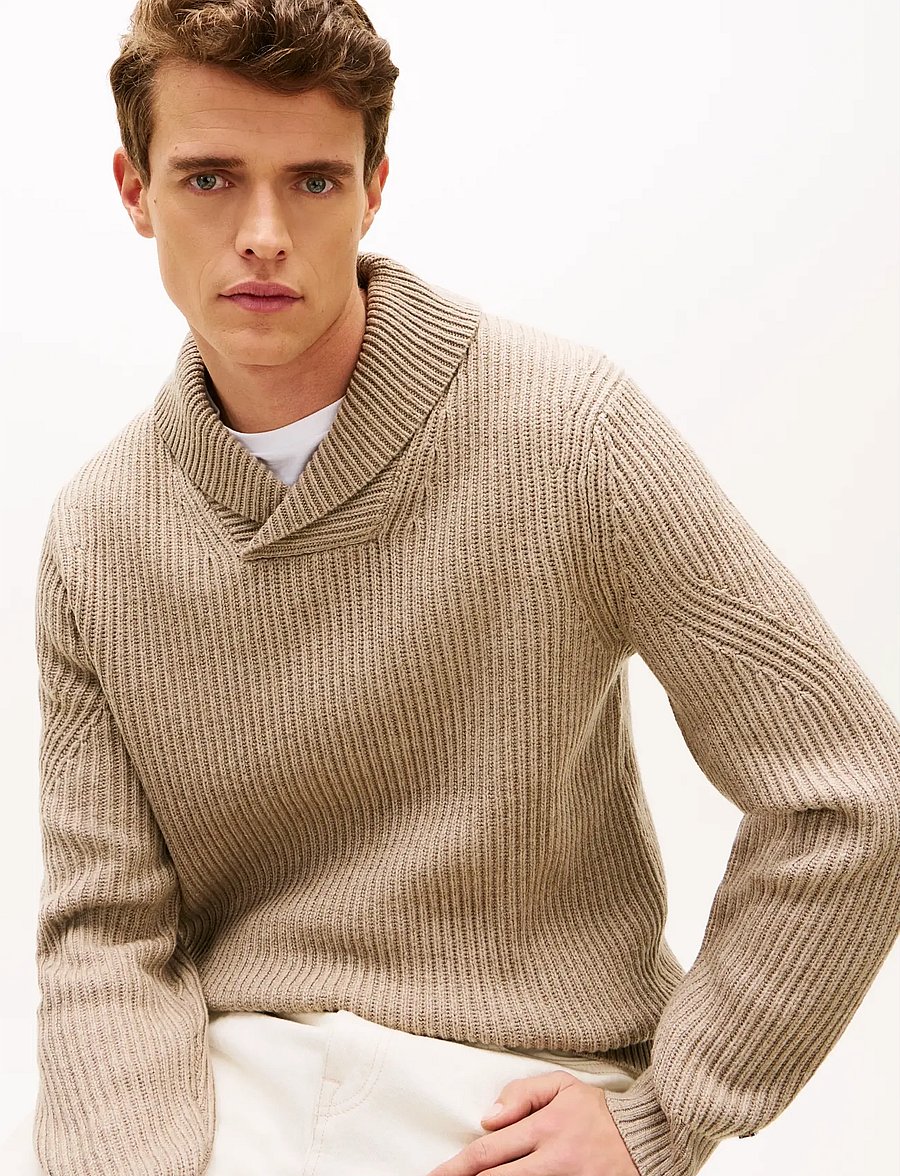 Tommy Hilfiger - DC SHAWL COLLAR SWEATER - pitkähihaiset neulepoolot - coastal taupe heather - 5