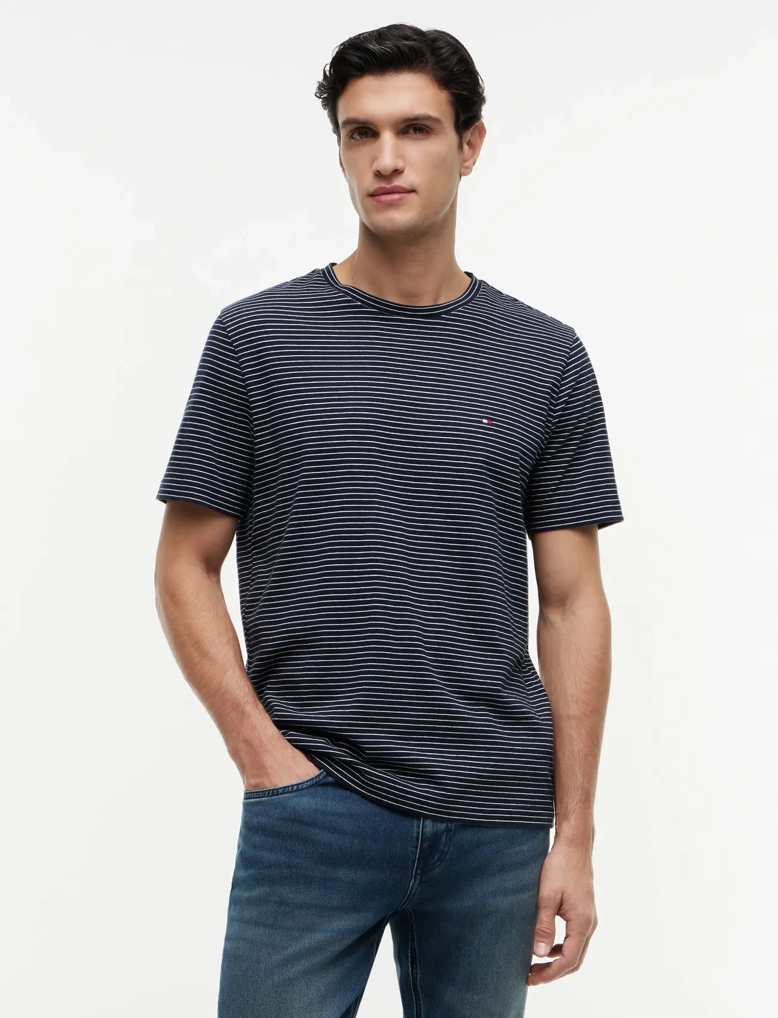 Tommy Hilfiger ESS SEASONAL REG FIT STRIPE TEE - Tommy Hilfiger - DESERT SKY ECRU STRIPE / navy