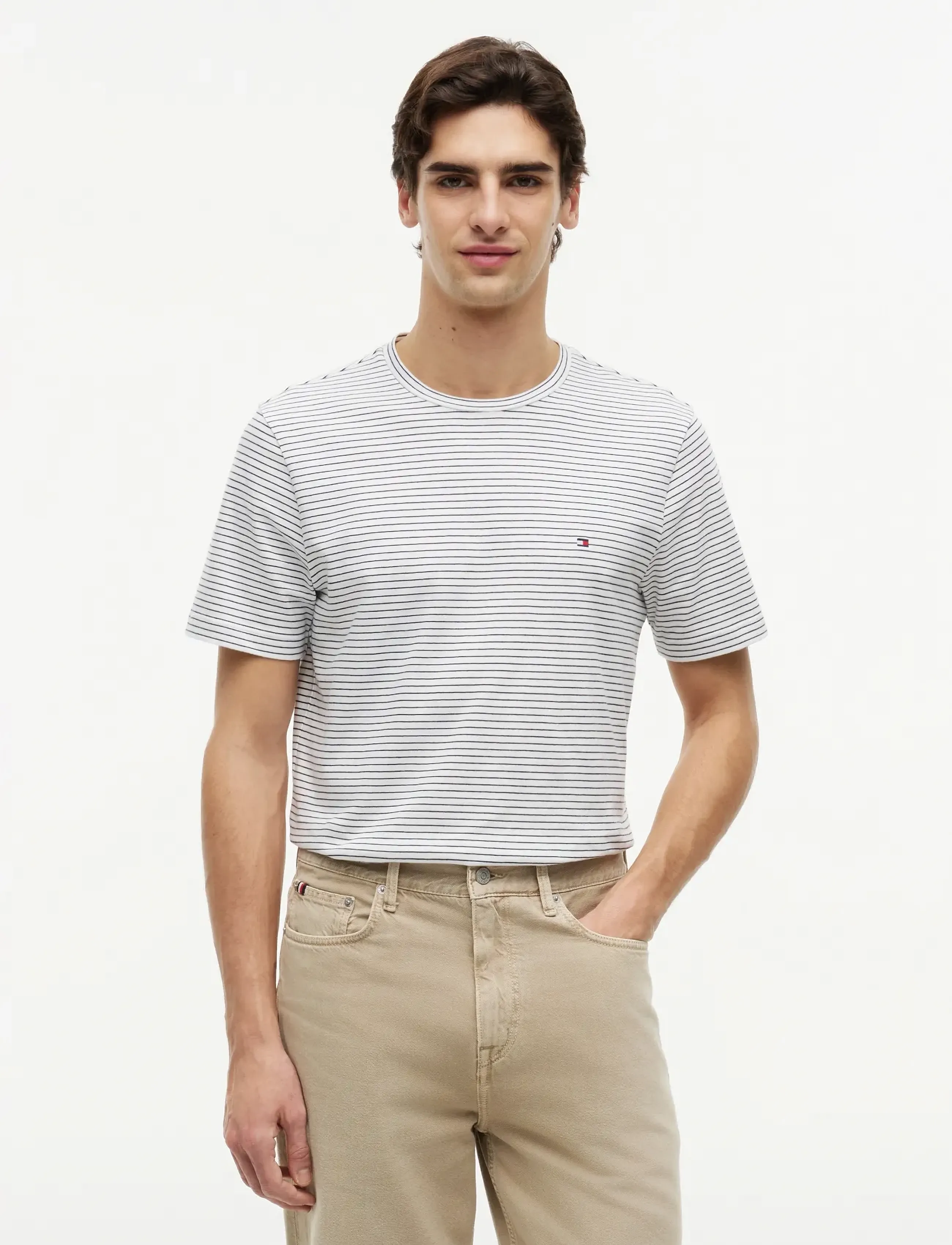 Tommy Hilfiger ESS SEASONAL REG FIT STRIPE TEE - Winter deals - ECRU DESERT SKY STRIPE / white