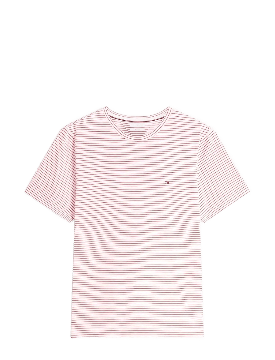 Tommy Hilfiger - ESS SEASONAL REG FIT STRIPE TEE - kurzärmelige t-shirts - ecru medium red stripe - 1