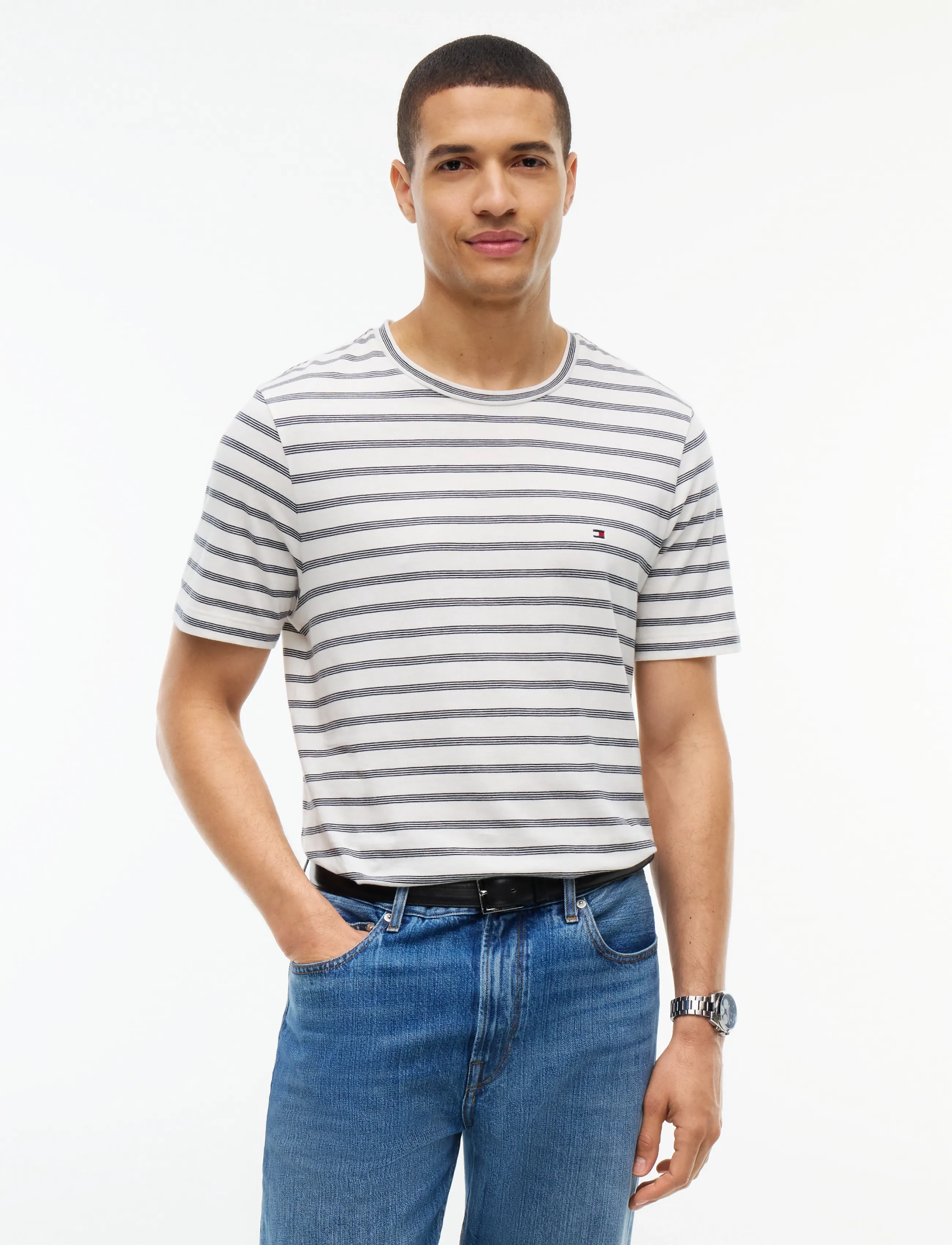 Tommy Hilfiger ESS SEASONAL REG FIT STRIPE TEE - Tommy Hilfiger - ECRU NAVY BLUE / cream