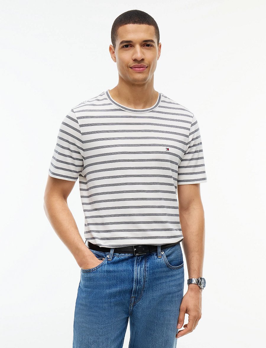 Tommy Hilfiger - ESS SEASONAL REG FIT STRIPE TEE - lyhythihaiset - ecru navy blue - 0