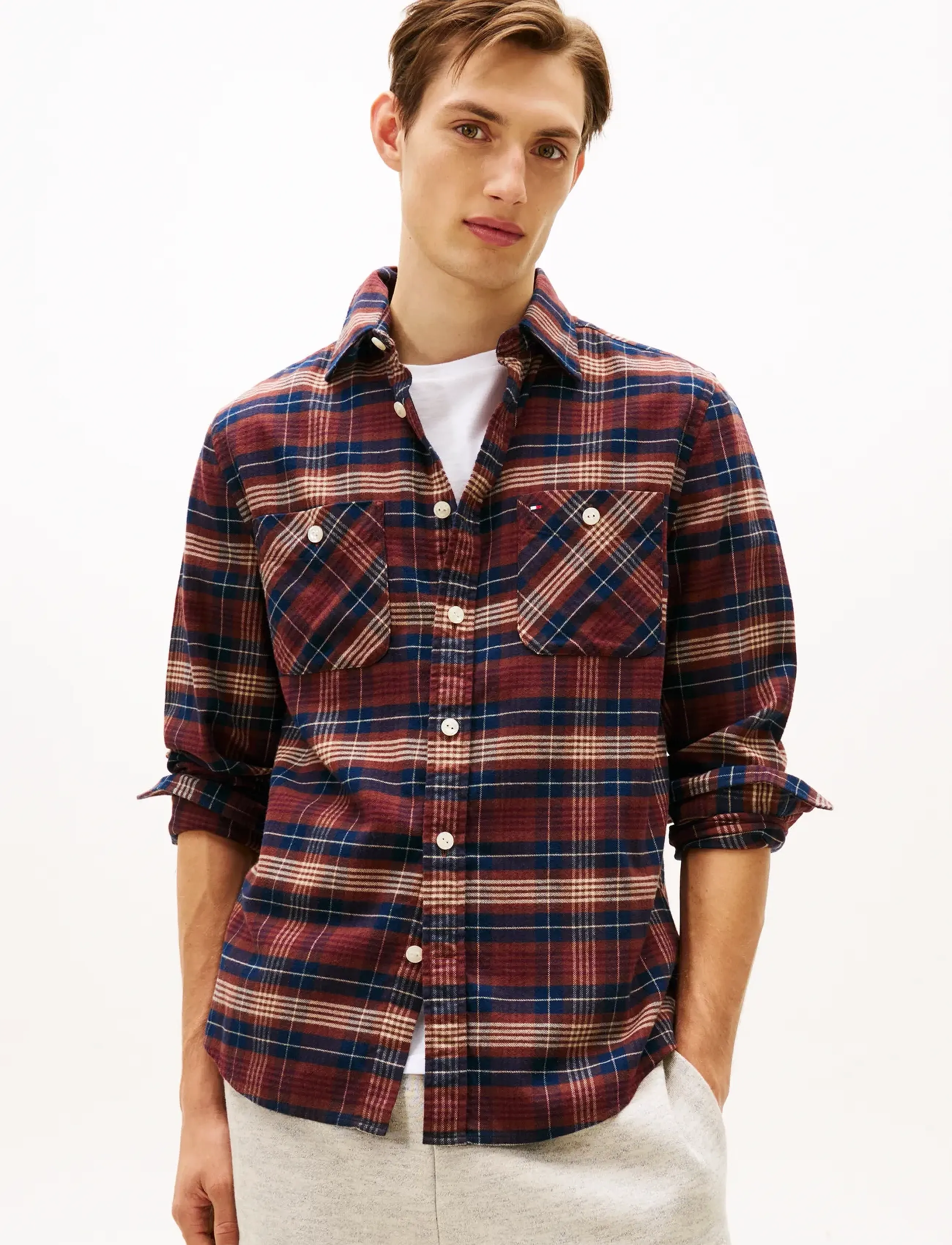 Tommy Hilfiger FLANNEL TARTAN POCKET RF SHIRT - Akcija - DEEP BURGUNDY   CHECK / multi