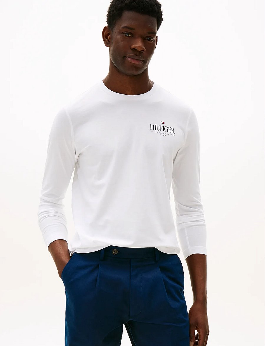 Tommy Hilfiger - HILFIGER STACK LS TEE - pikkade varrukatega t-särgid - white - 0