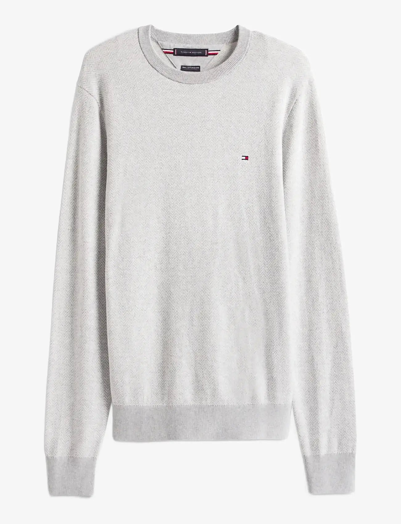 Tommy Hilfiger - PIMA CTN CASH HERRINGBONE CREW - rund hals - light grey htr ivory petal - 1