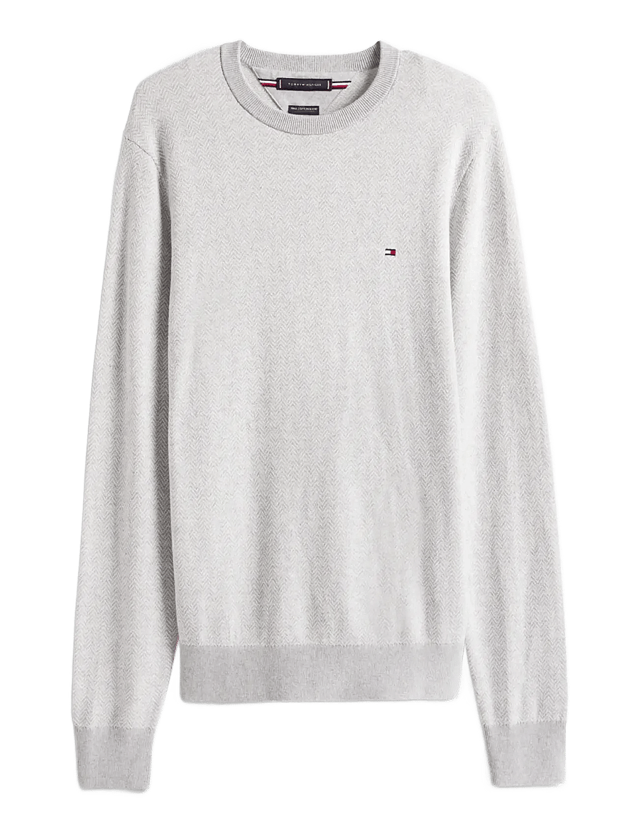 Tommy Hilfiger - PIMA CTN CASH HERRINGBONE CREW - round necks - light grey htr ivory petal - 1