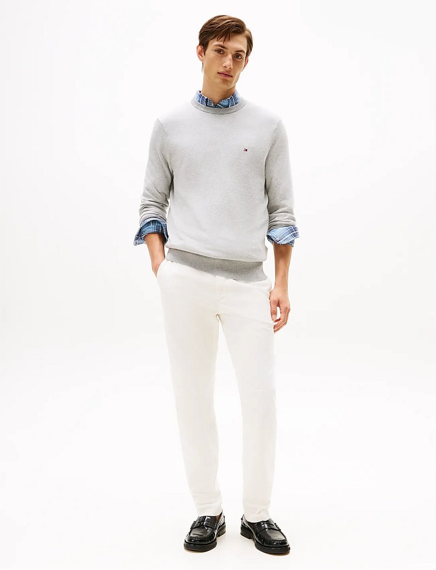 Tommy Hilfiger - PIMA CTN CASH HERRINGBONE CREW - round necks - light grey htr ivory petal - 2