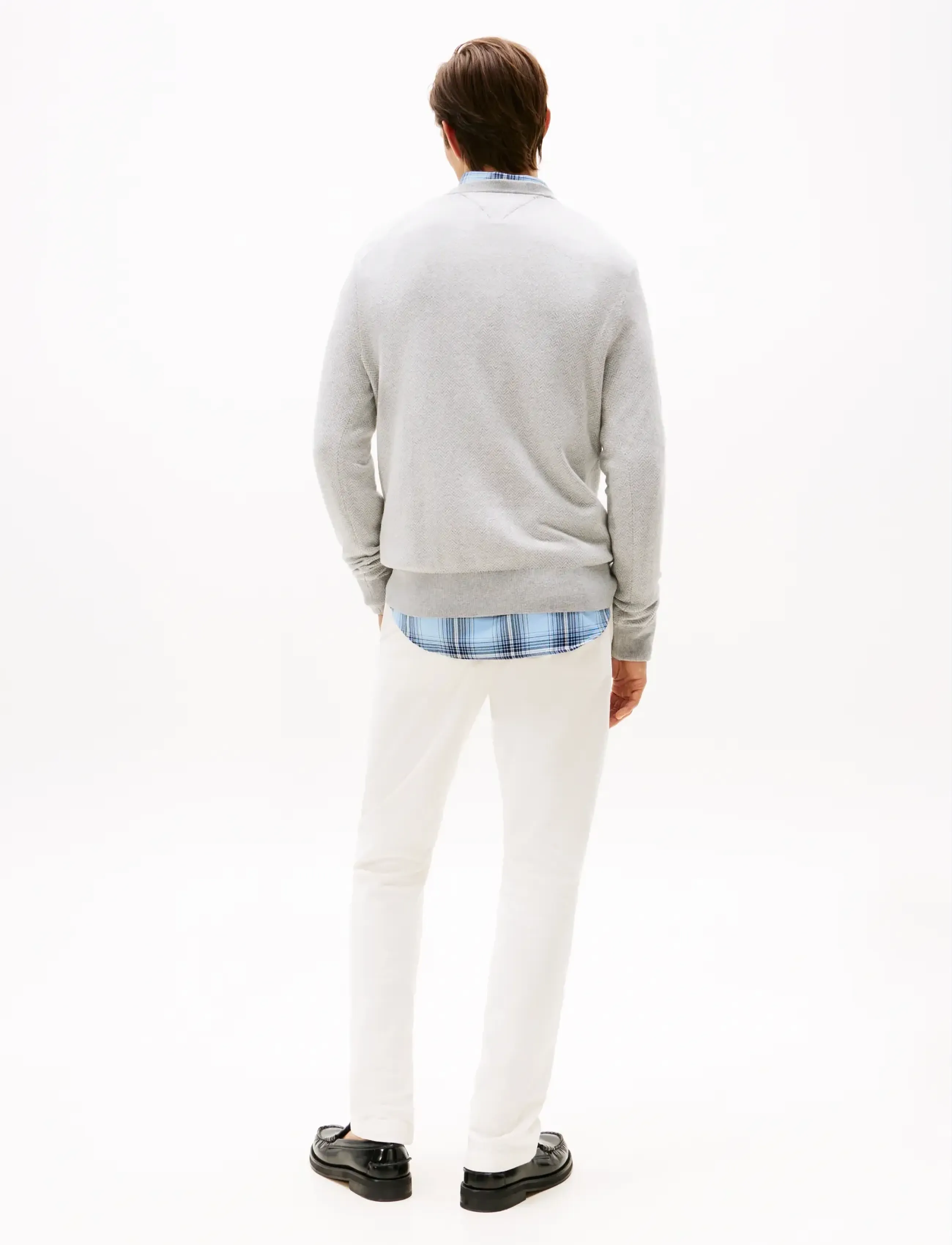 Tommy Hilfiger - PIMA CTN CASH HERRINGBONE CREW - round necks - light grey htr ivory petal - 3