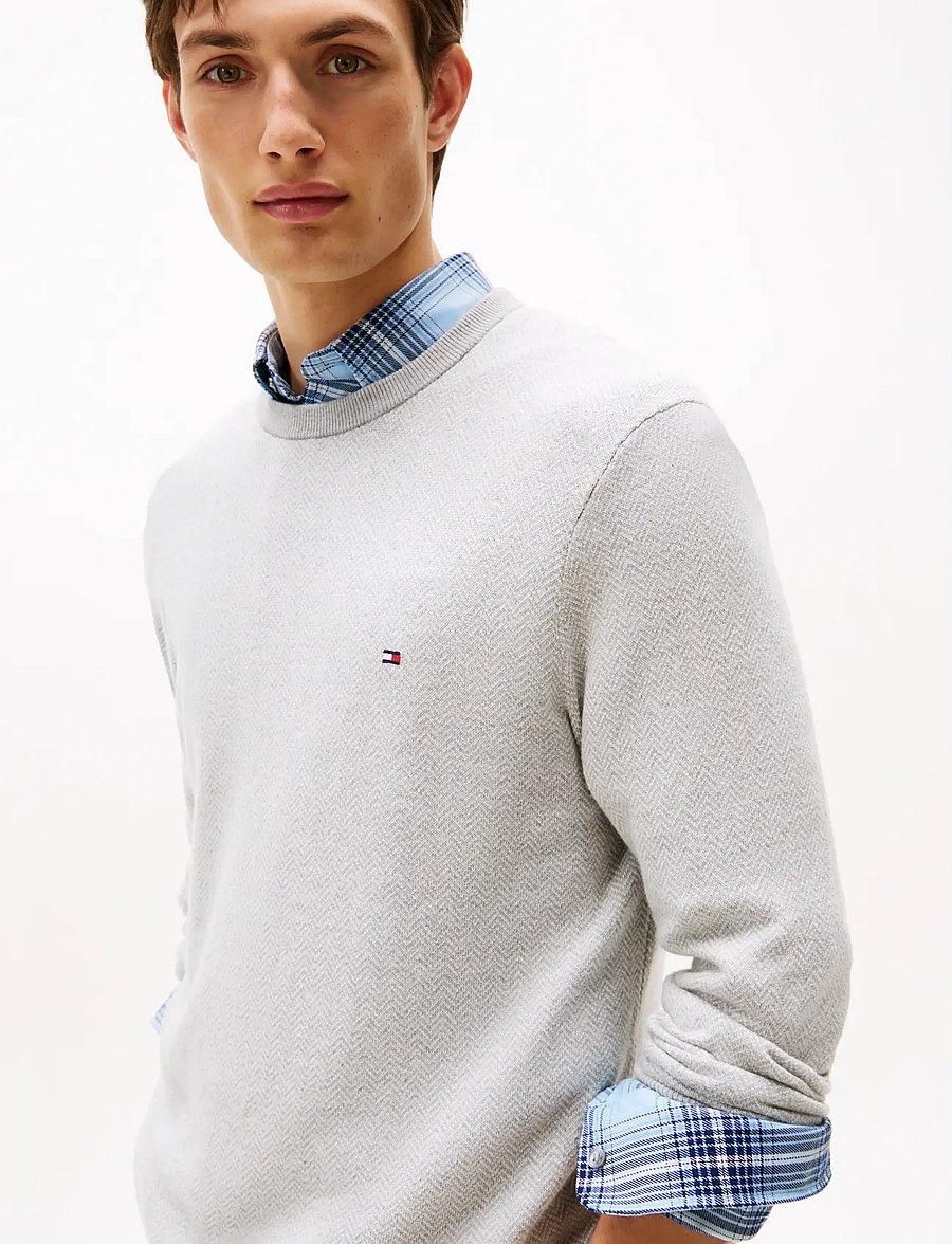 Tommy Hilfiger - PIMA CTN CASH HERRINGBONE CREW - round necks - light grey htr ivory petal - 4