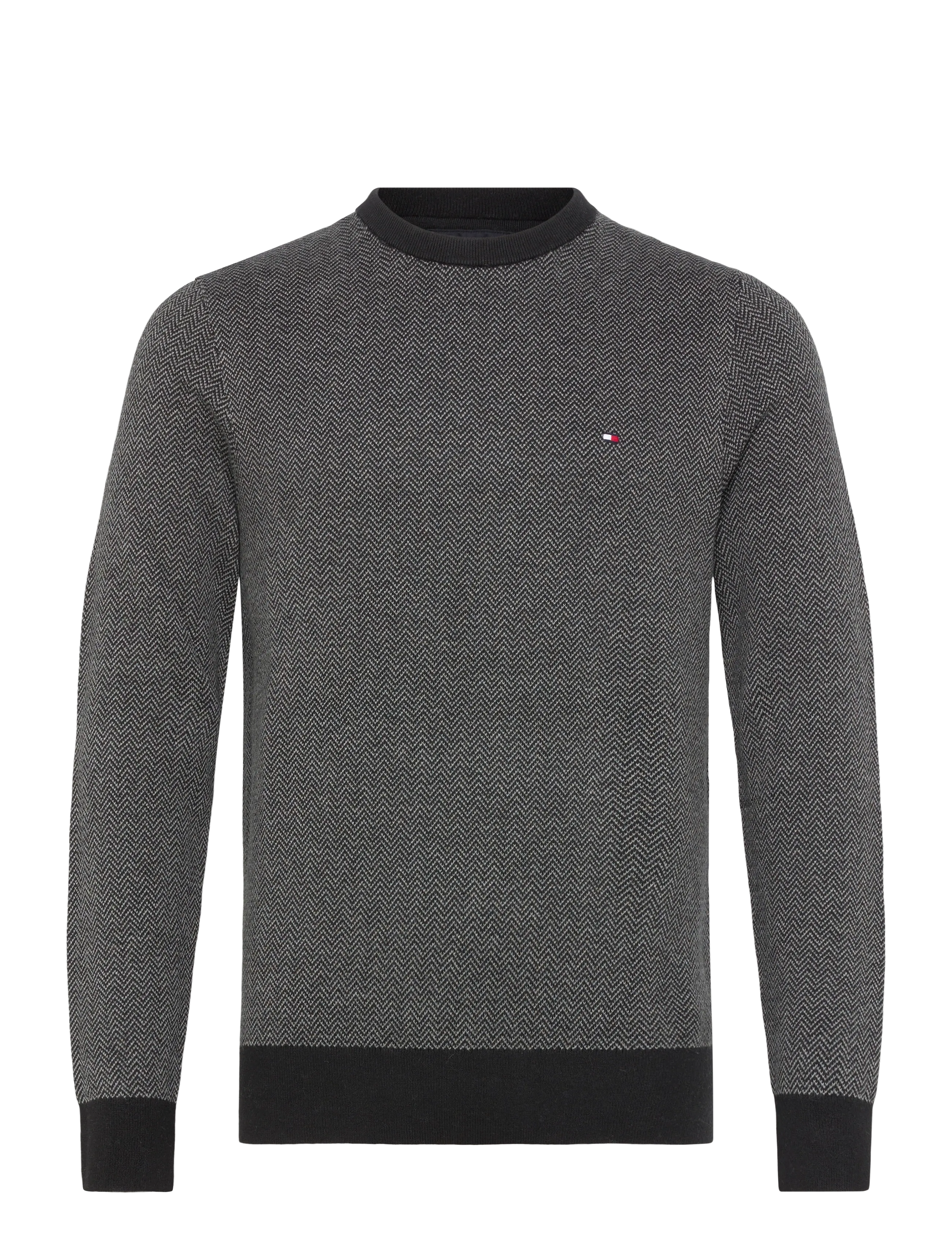 Tommy Hilfiger PIMA CTN CASH HERRINGBONE CREW - Winter deals - BLACK MEDIUM GREY HTR / grey