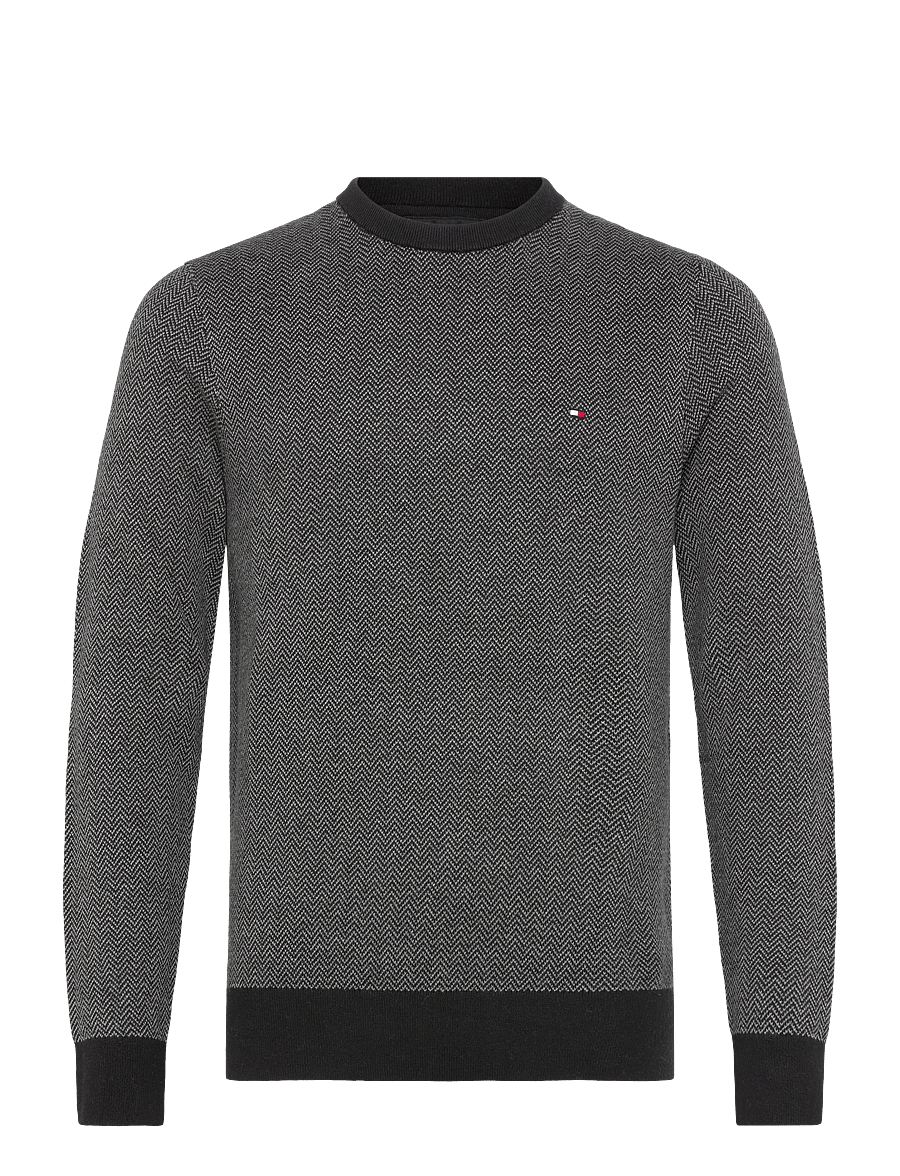 Tommy Hilfiger - PIMA CTN CASH HERRINGBONE CREW - rundhals - black medium grey htr - 1