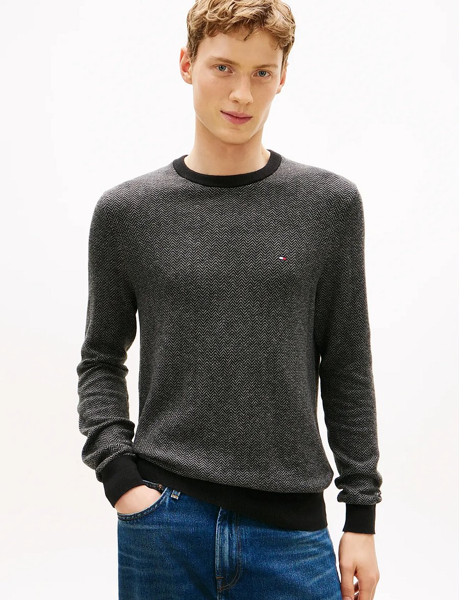 Tommy Hilfiger - PIMA CTN CASH HERRINGBONE CREW - rundhals - black medium grey htr - 0