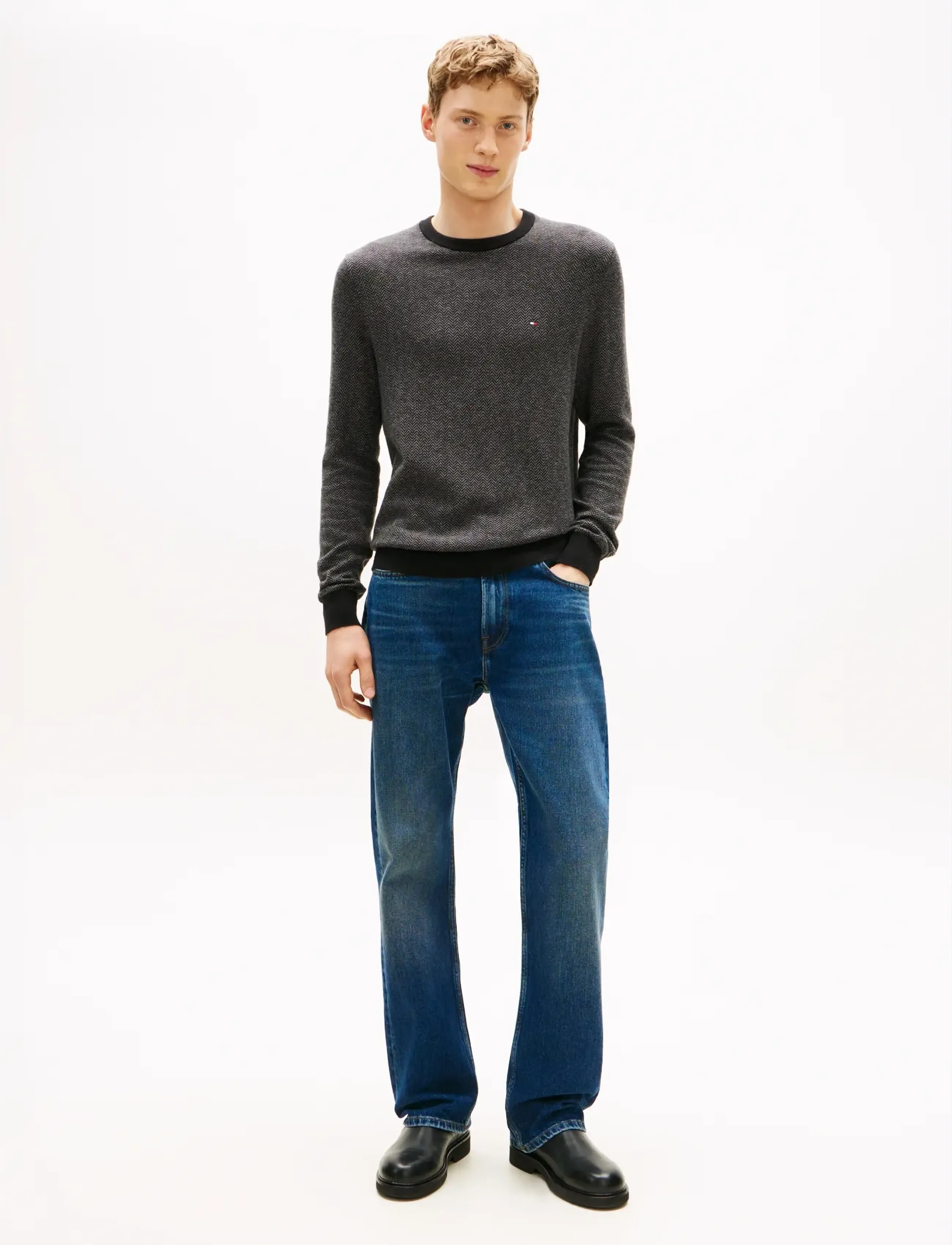 Tommy Hilfiger - PIMA CTN CASH HERRINGBONE CREW - ronde hals - black medium grey htr - 3