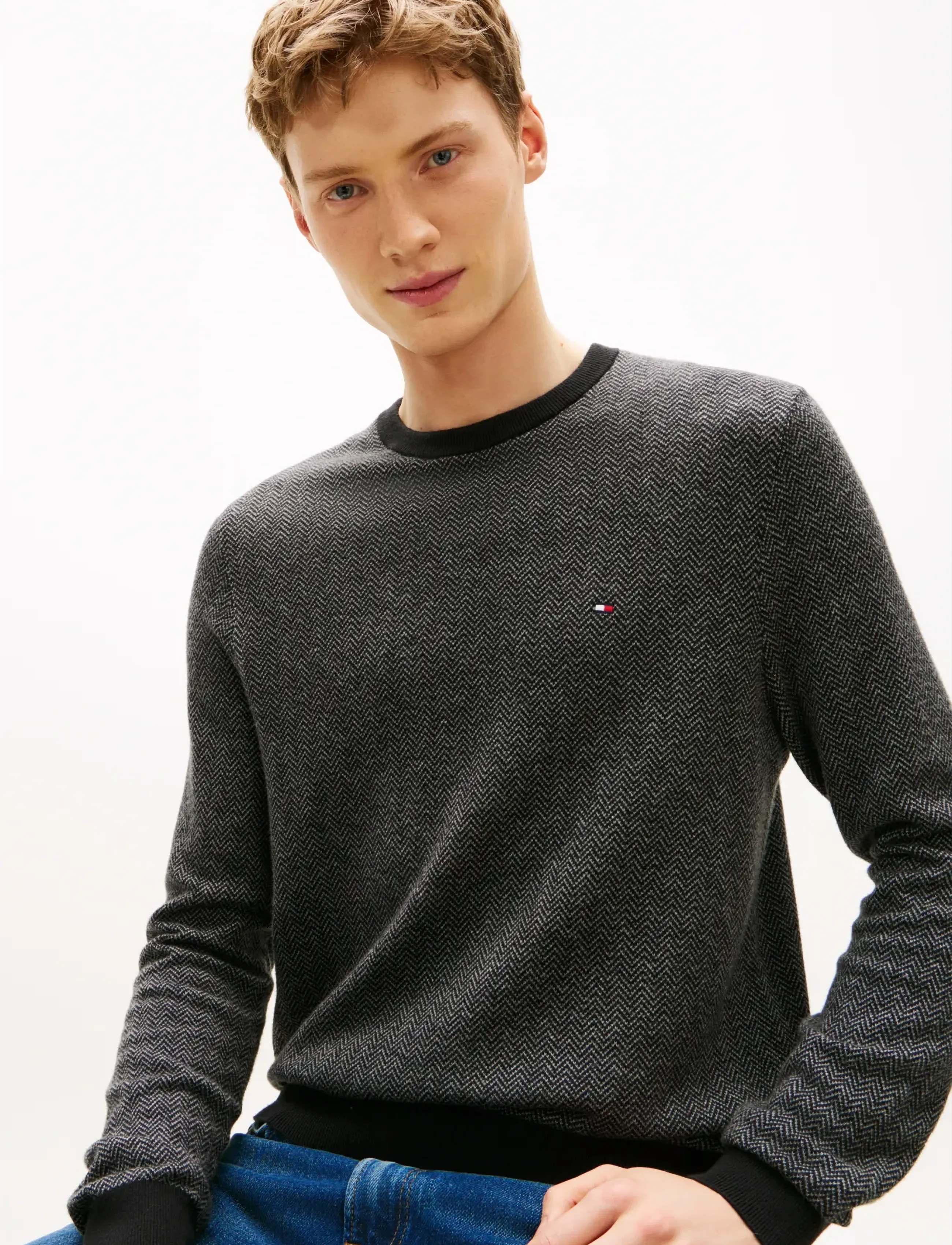 Tommy Hilfiger - PIMA CTN CASH HERRINGBONE CREW - ronde hals - black medium grey htr - 5