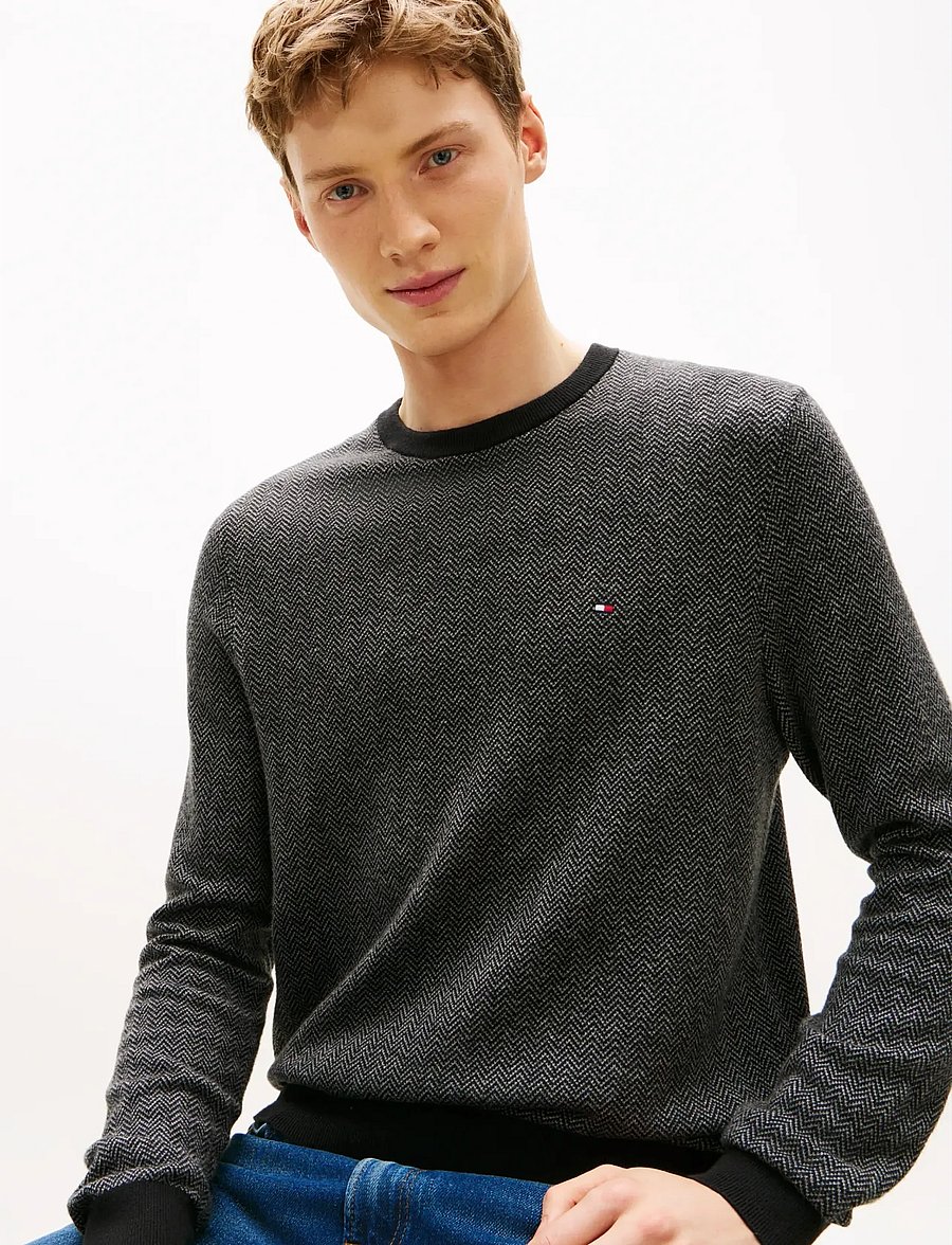 Tommy Hilfiger - PIMA CTN CASH HERRINGBONE CREW - rundhals - black medium grey htr - 5