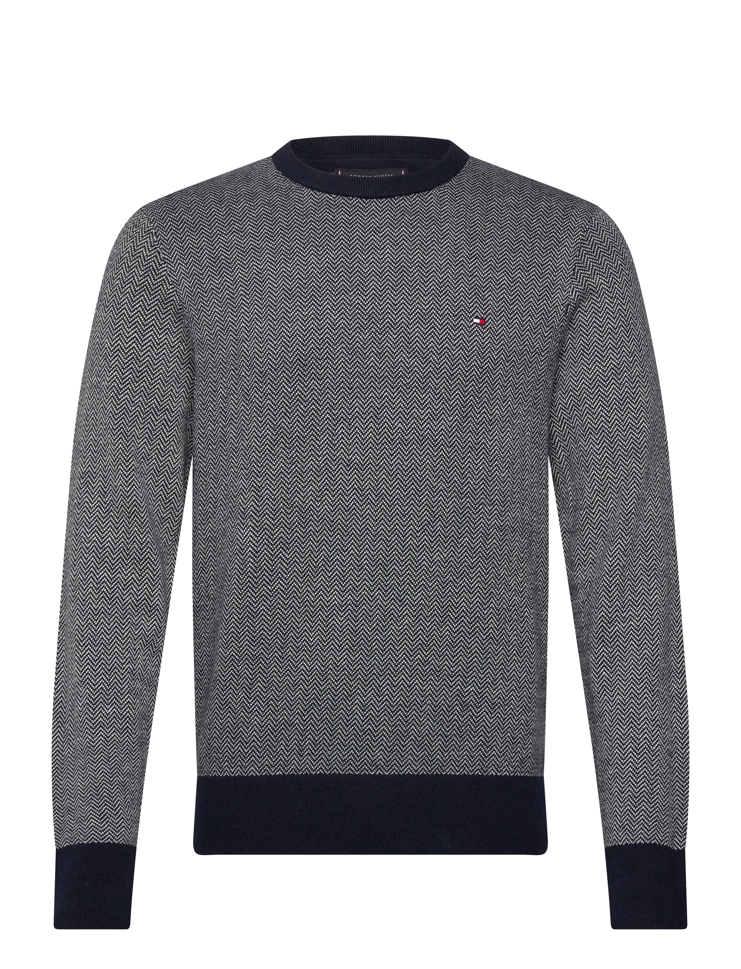 Tommy Hilfiger PIMA CTN CASH HERRINGBONE CREW - Tøj - DESERT SKY IVORY PETAL / navy