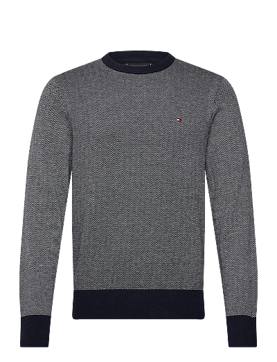 Pima Ctn Cash Herringbone Crew - Rund Hals