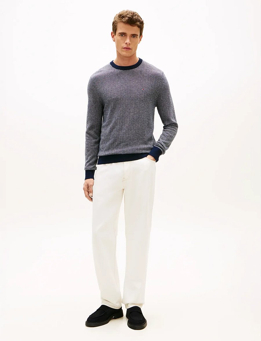 Tommy Hilfiger - PIMA CTN CASH HERRINGBONE CREW - Ümara kaelusega - desert sky ivory petal - 3